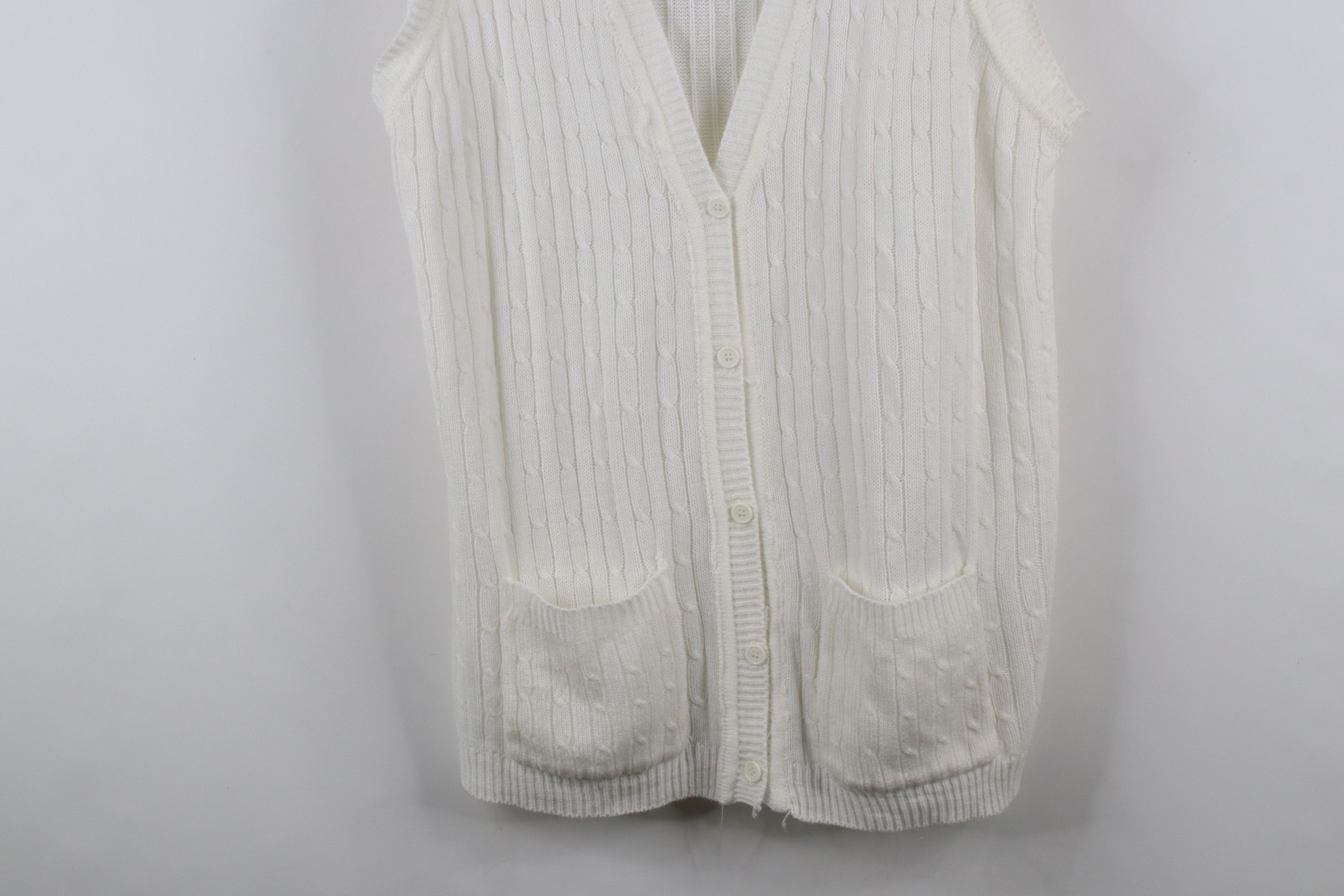 Vintage Vintage 90s Streetwear Knit Cardigan Sweater Vest White Size XL / US 12-14 / IT 48-50 - 3 Thumbnail