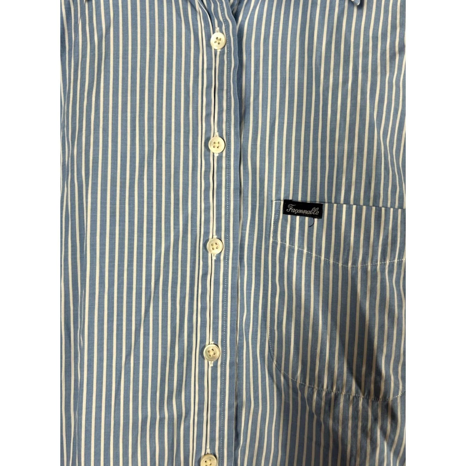 Faconnable Faconnable Womens Blue White Striped Button-Up Shirt Small Cotton Casual USA Size S / US 4 / IT 40 - 2 Thumbnail
