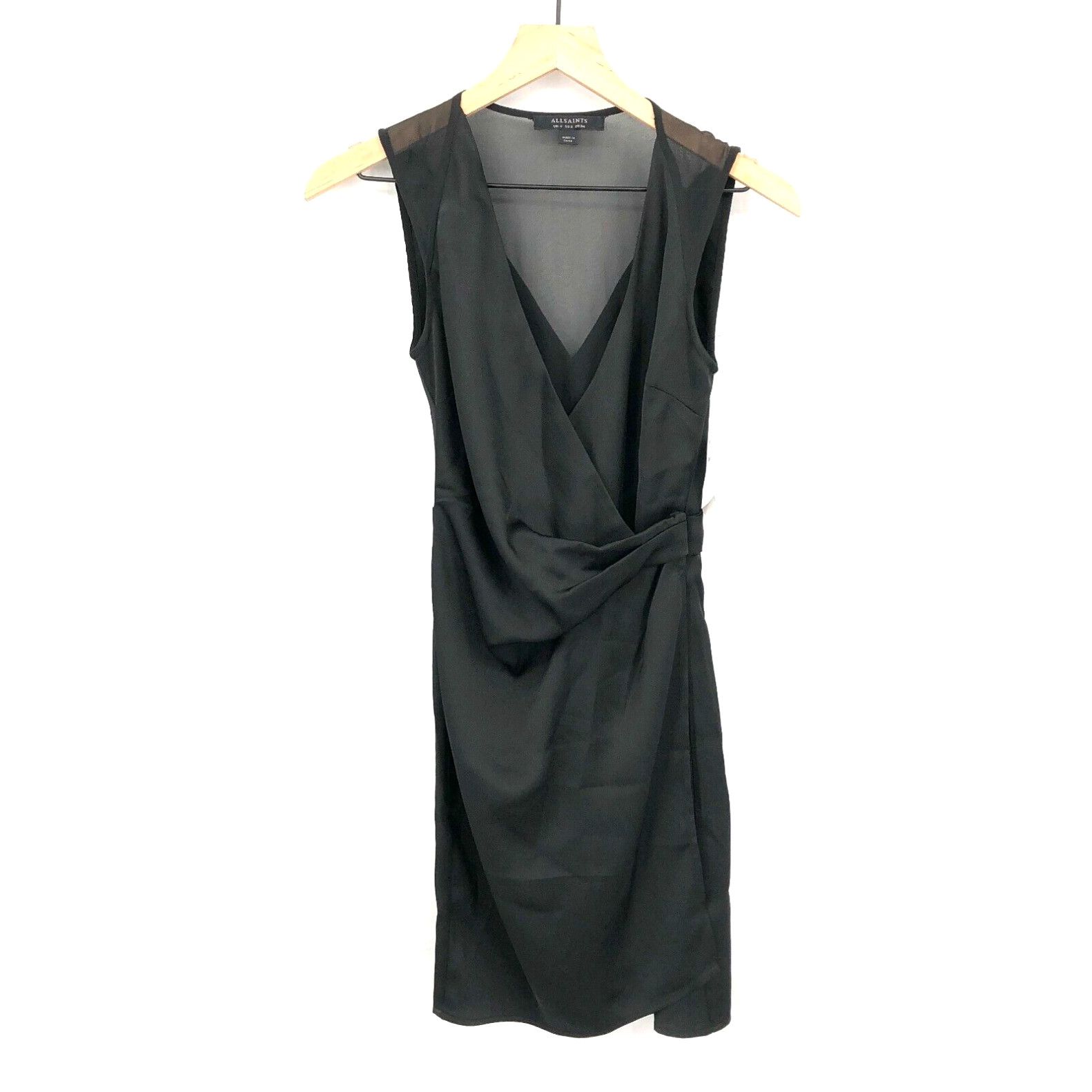 image of New Allsaints Anika Satin Sleeveless Cocktail Back Wrap Sheath Dress Black 6 in White, Women's (Siz