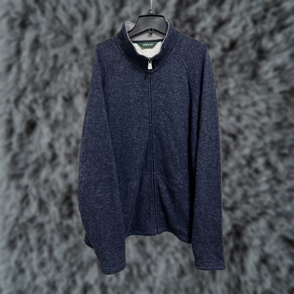 Orvis Orvis Sweater Mens XL Blue Full Zip Pockets Collared Knit Wool Linen Outerwear Walking Outdoor Bag Pockets YKK Regular Modern 100% Polyester Size US XL / EU 56 / 4 - 1 Thumbnail