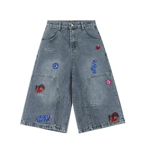 Japanese Brand × Jean Distressed washed punk fun cartoon embroidered denim shorts Size US 32 / EU 48 - 1 Thumbnail