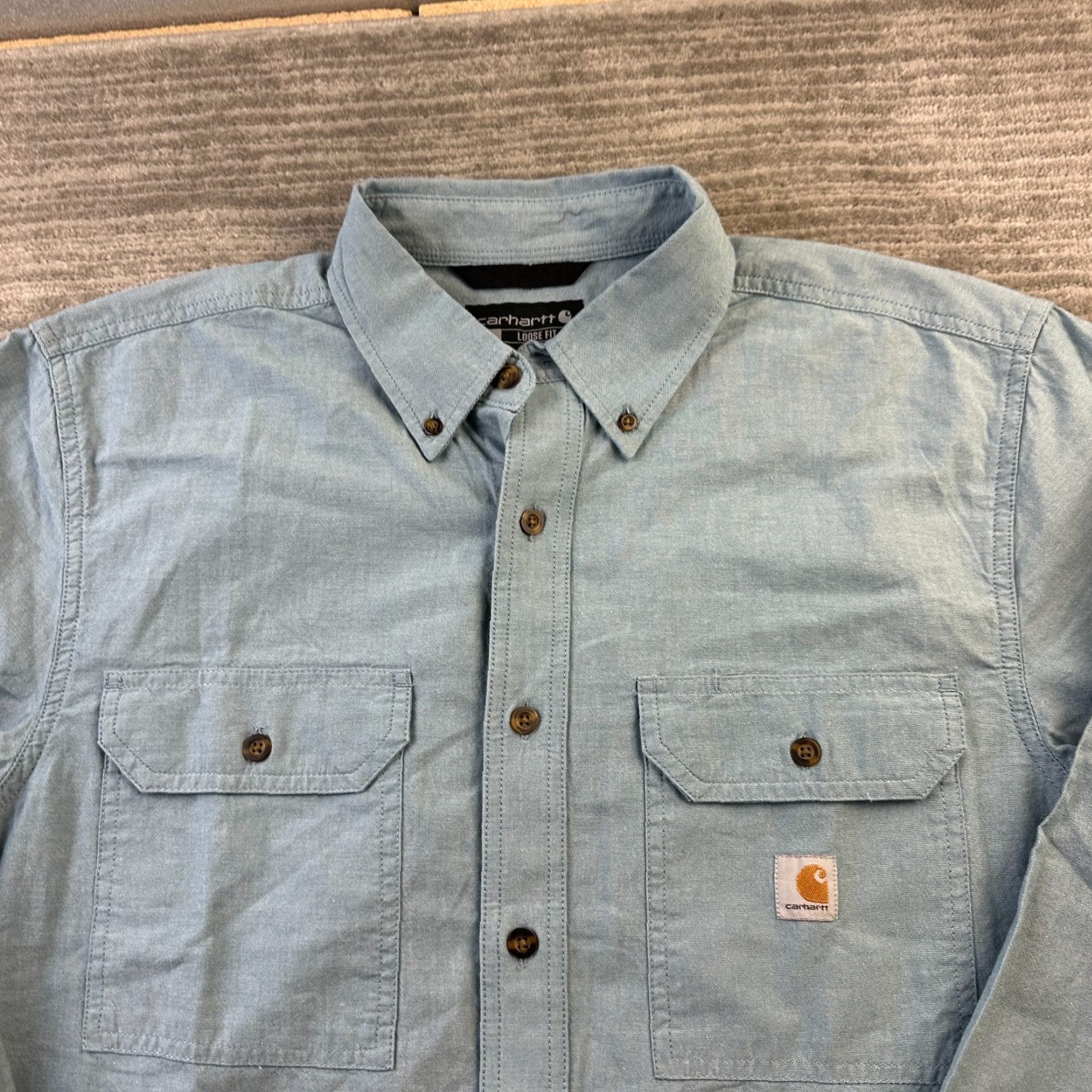Carhartt Carhartt Shirt Mens Medium Blue Chambray Double Pocket Cotton Work Button-Up Workwear Size US M / EU 48-50 / 2 - 4 Thumbnail
