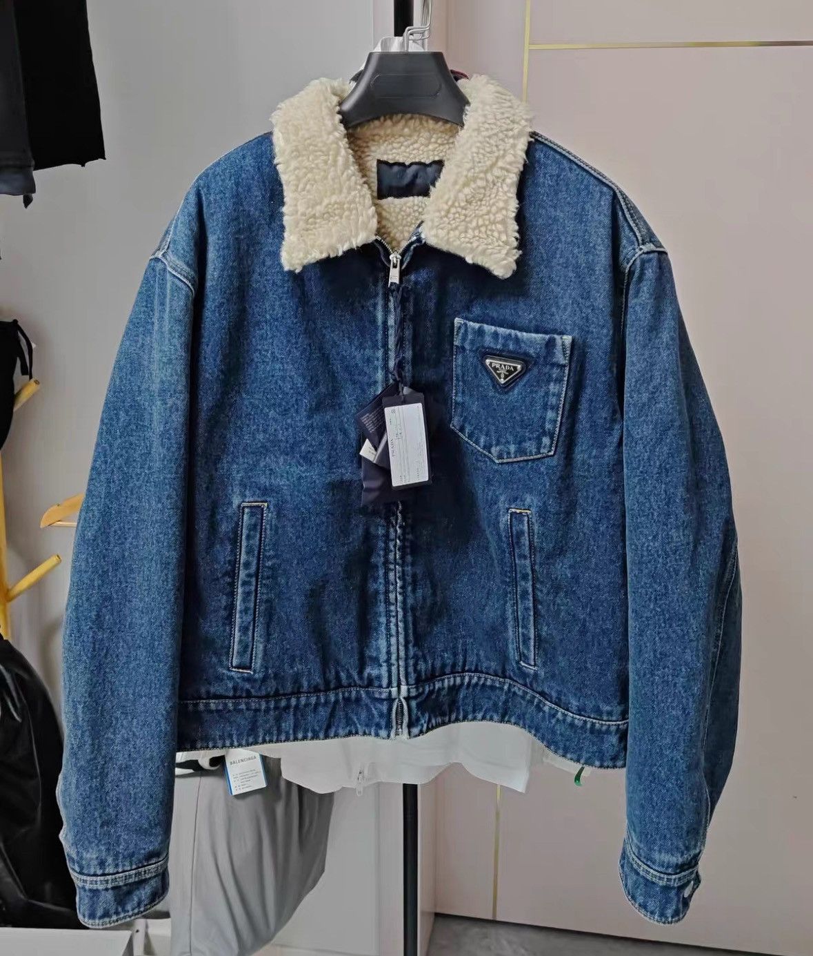 Prada Prada Denim Jacket with Shearling Collar -2505 Size US XXL / EU 58 / 5 - 1 Thumbnail