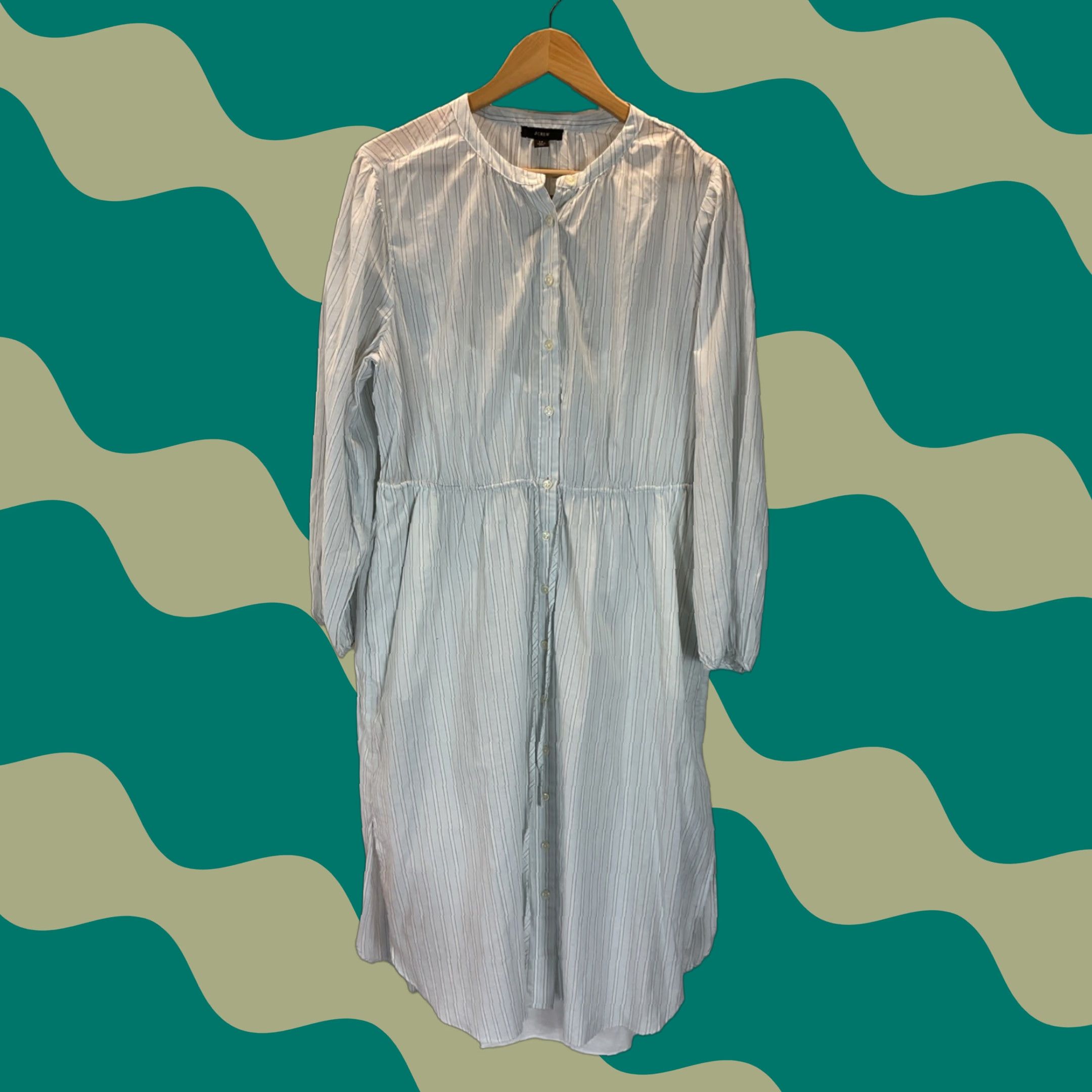 J.CREW Shirt Dress Midi blue striped 14 Womens A-Line Lightweight Long  Sleeve Button Casual Office Preppy Fashion - stein-coach.com
