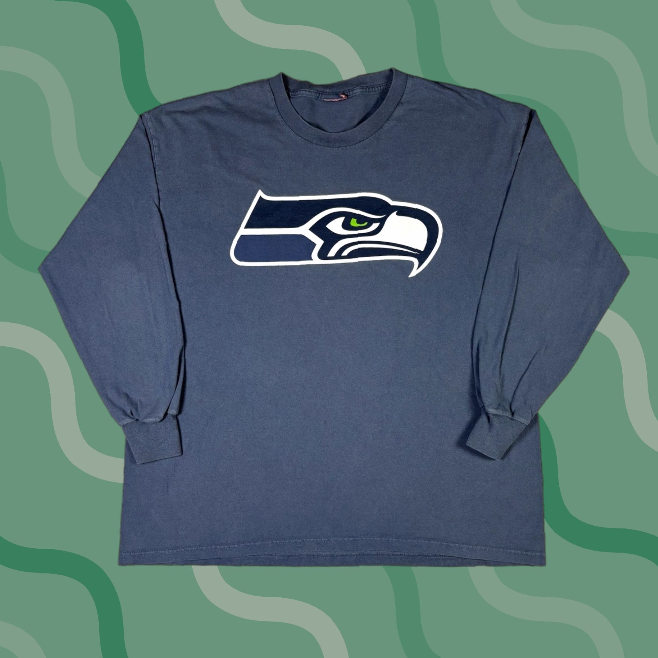 NFL VINTAGE Seattle Seahawks T Shirt Long Sleeve NFL XL Blue 90s Y2K Men Mens Crew Neck Cotton Size US XL / EU 56 / 4 - 1 Thumbnail
