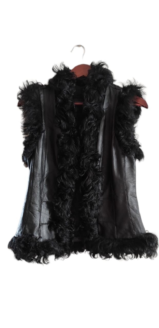 image of Heine Leather Sheepskin Shearling Fur Lined Vest Size Usa 4 in Black, Women's