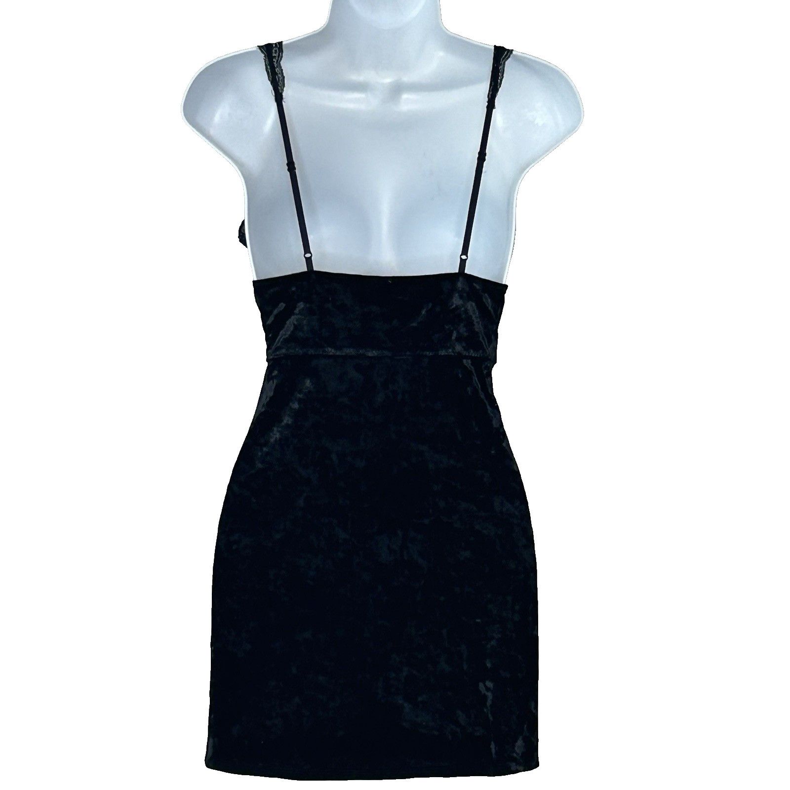 Free People Free People Black Crushed Velvet Mini Dress XS Lace Bodycon Size XS / US 0-2 / IT 36-38 - 4 Thumbnail