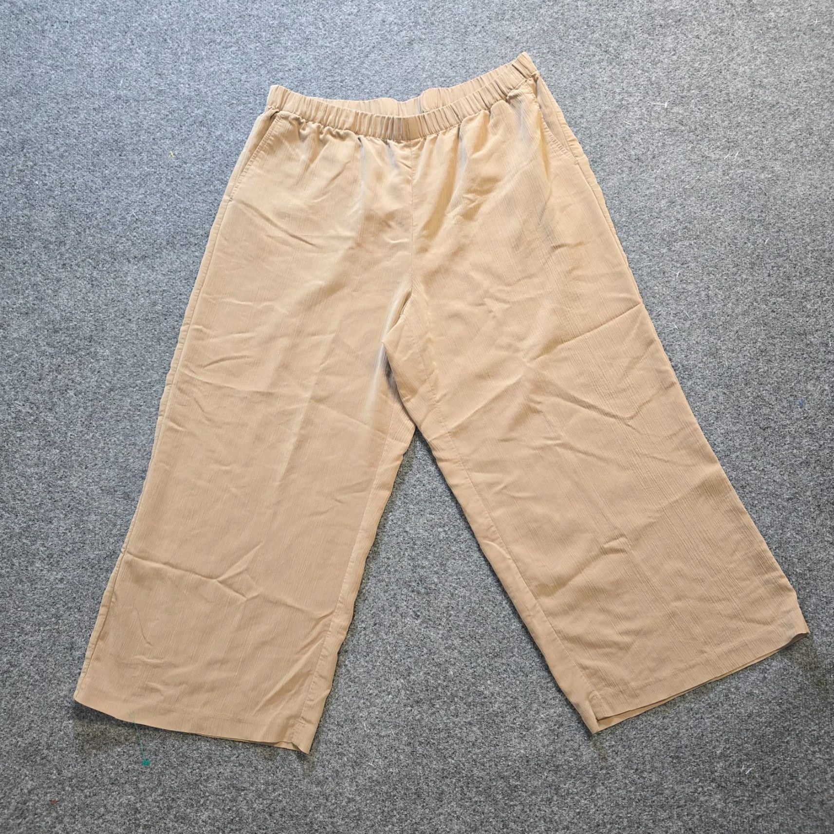 J. Jill J Jill Pants Womens Large Tan Sand Washed Textured Crop Wide-Leg Casual Knit Twill Elastic Waist Size 24" / US 00 / IT 34 - 2 Thumbnail