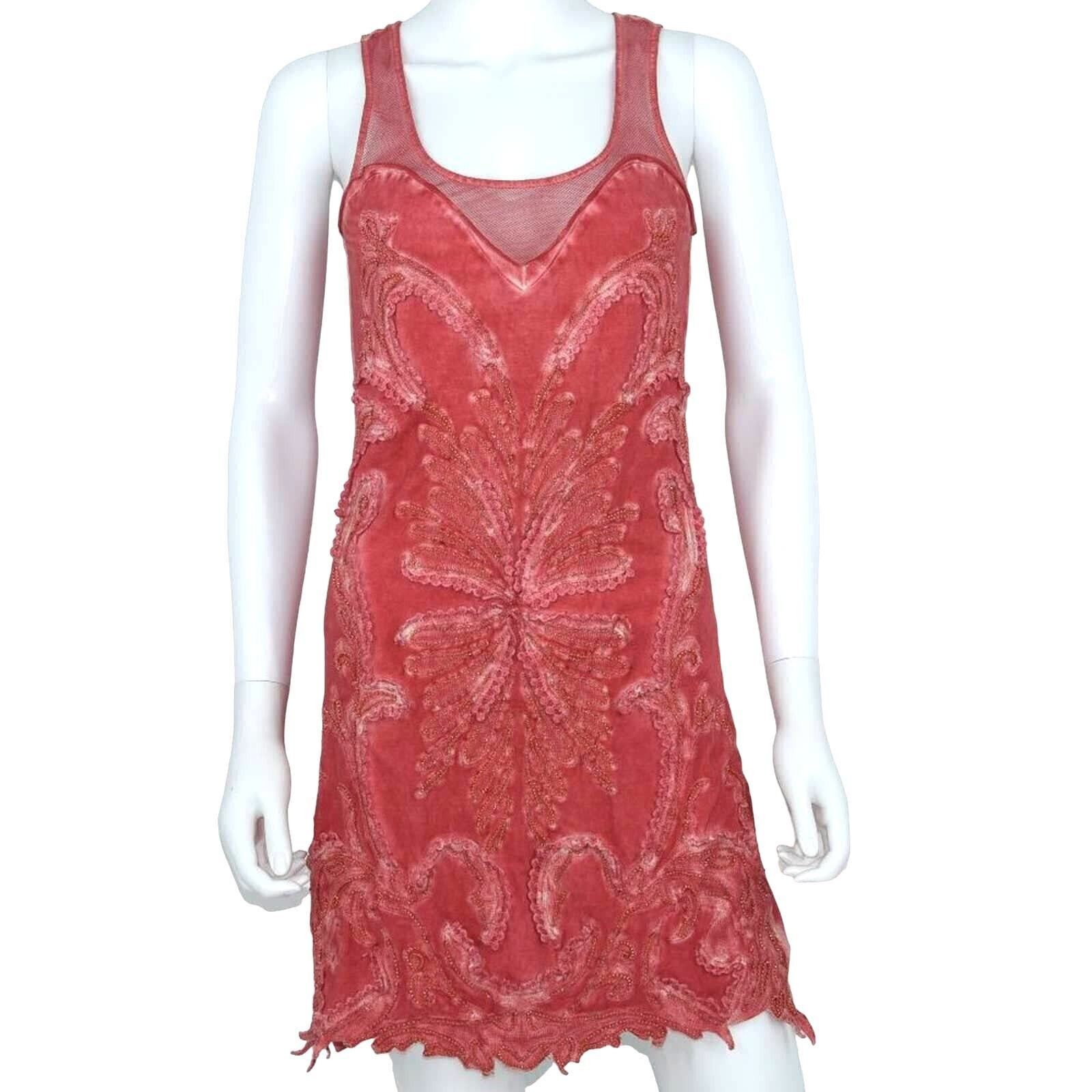 Free People Free People Pink Mesh Beaded V Neck Mini Dress Size Small Size S / US 4 / IT 40 - 1 Thumbnail