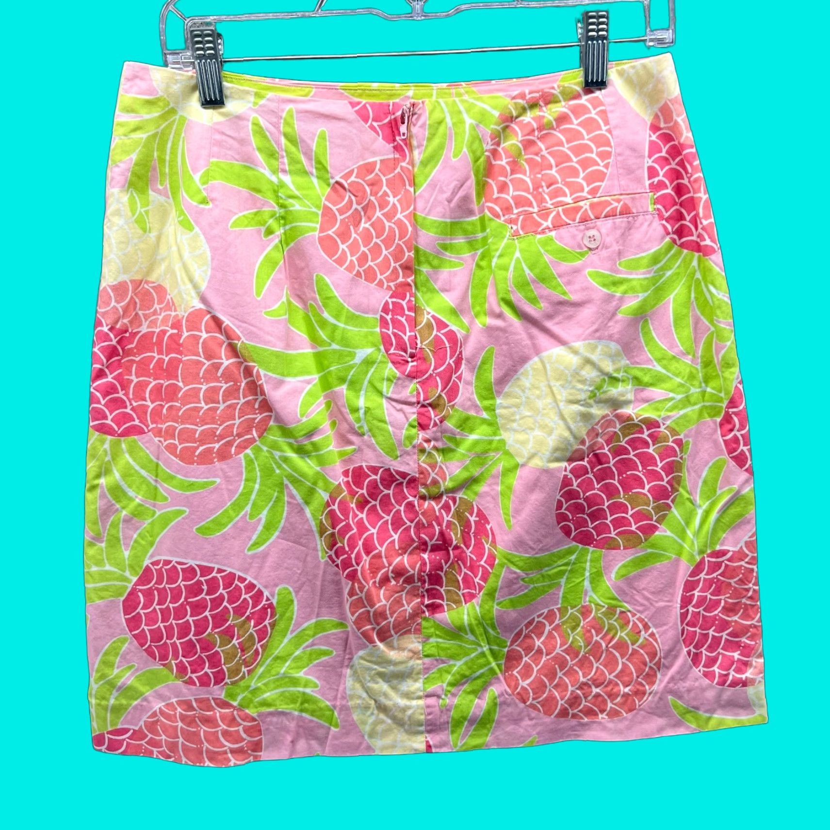 Lilly Pulitzer VINTAGE Lilly Pulitzer Skirt Womens 10 Pink Green Pineapple Print Cotton Pencil Regular Short Women Mens Size 32" / US 10 / IT 46 - 1 Thumbnail