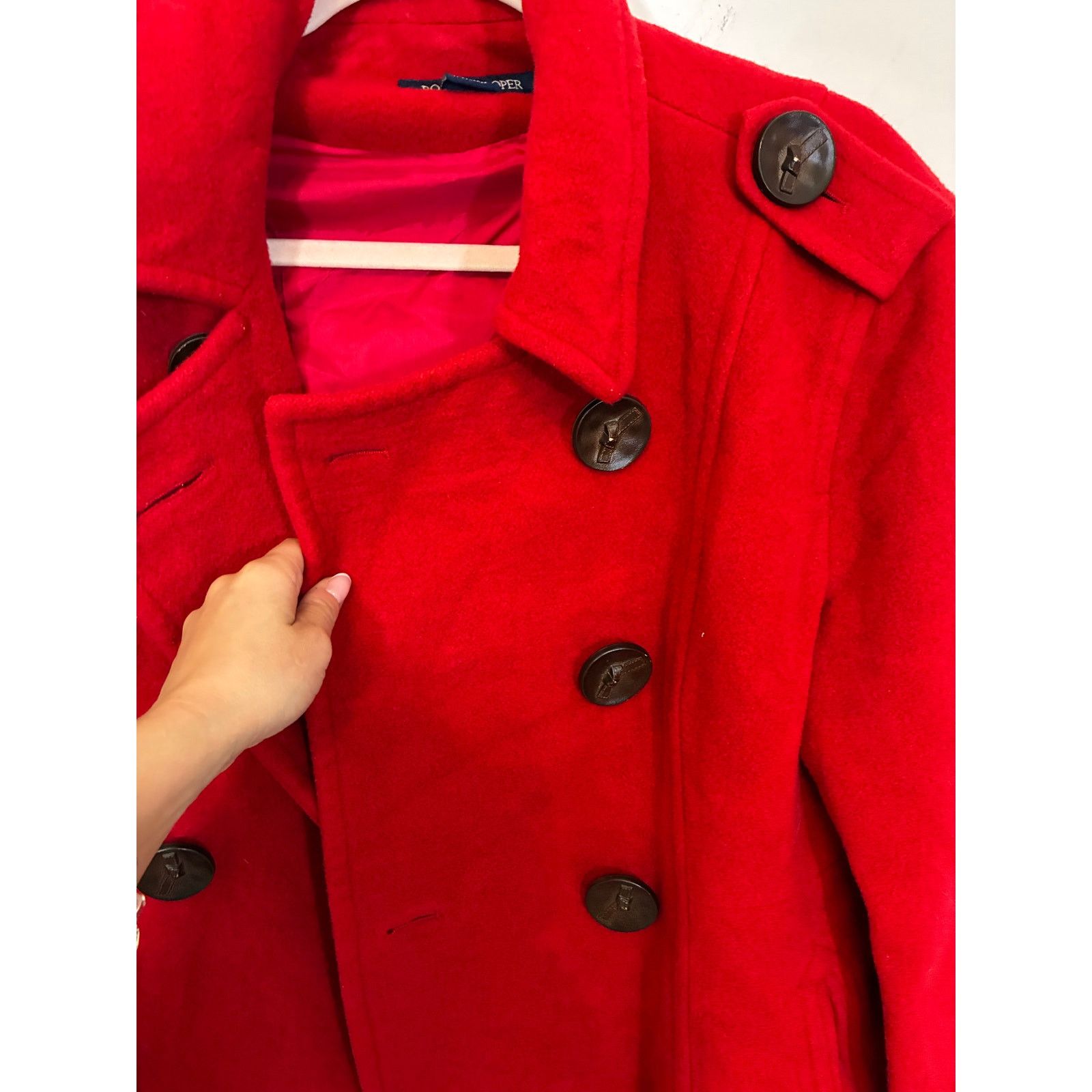 Boston Proper Boston Proper Red Double Breasted Wool Pea Coat 12 Red Size XL / US 12-14 / IT 48-50 - 2 Thumbnail