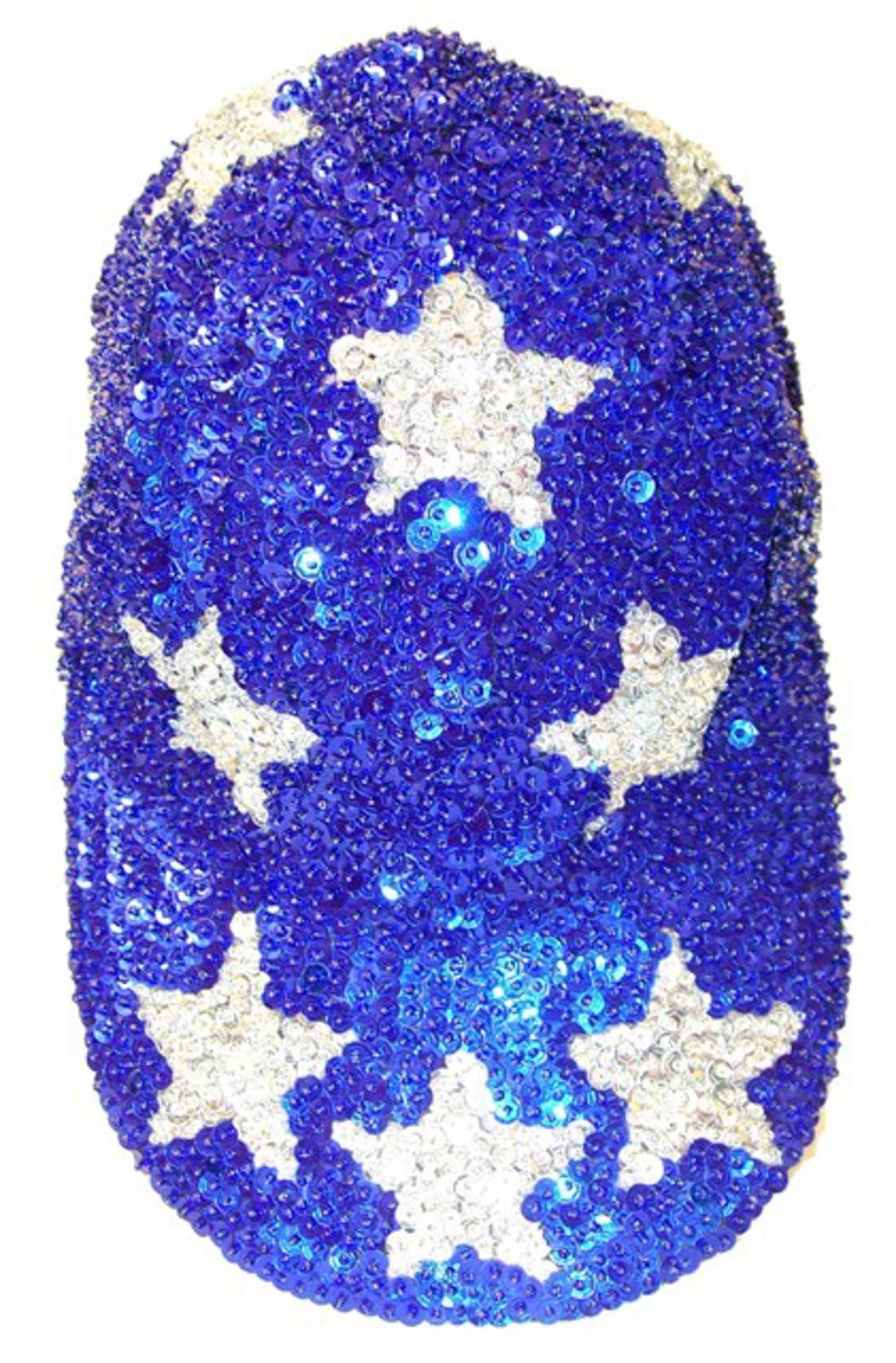 Designer Sequin Baseball Cap .Blue with SILVER STARS Size ONE SIZE - 1 Preview