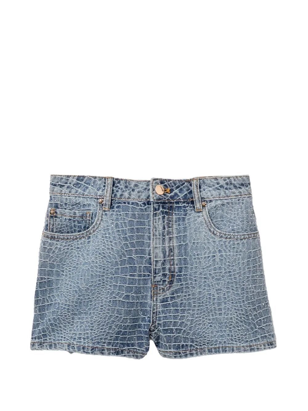 Self-Portrait Croc Effect Denim Shorts Size 27" / US 4 / IT 40 - 1 Thumbnail