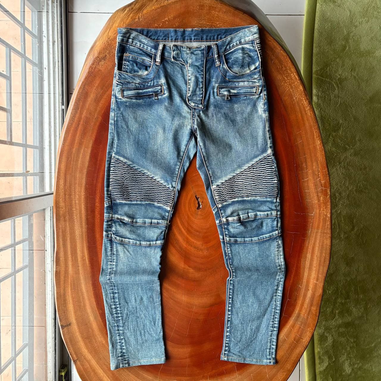 Balmain Balmain Biker Blue Washed Jeans Pants Size US 31 - 1 Thumbnail