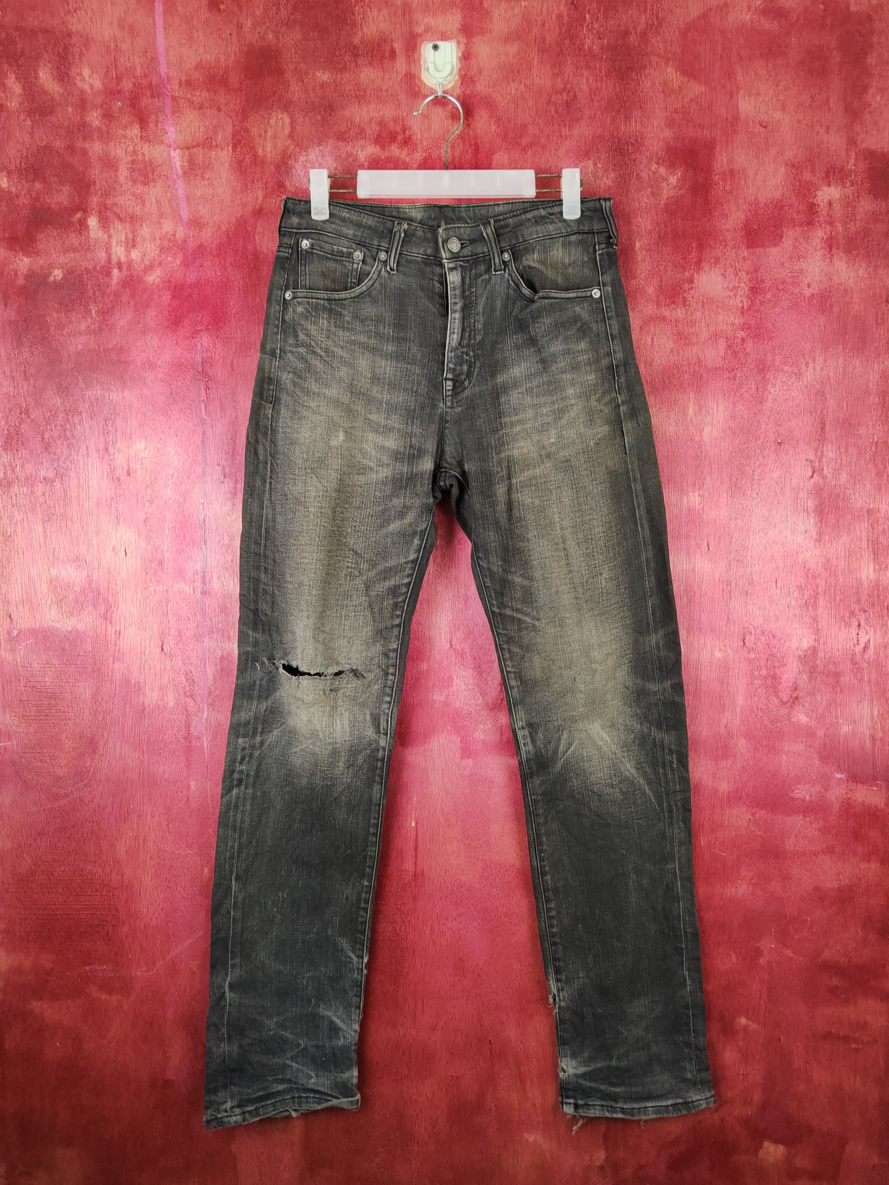 Japanese Brand Black Faded Distressed Ripped Jeans #S1810