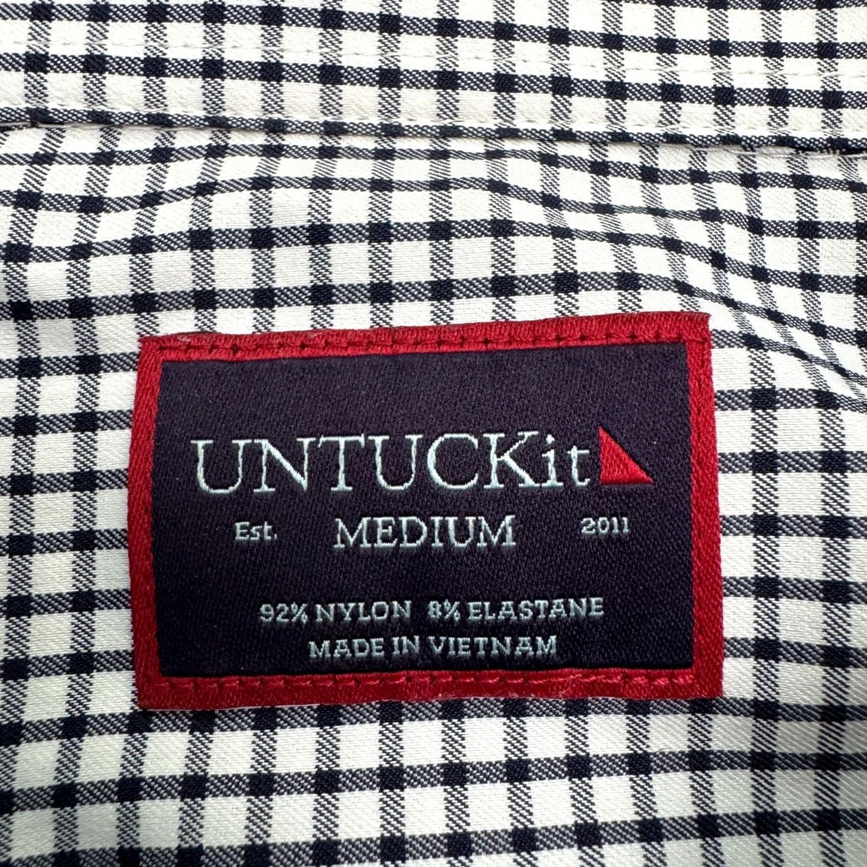 UNTUCKit UNTUCKit Wagner Shirt Mens Medium Black White Gingham Check Button Down Nylon Size US M / EU 48-50 / 2 - 6 Thumbnail