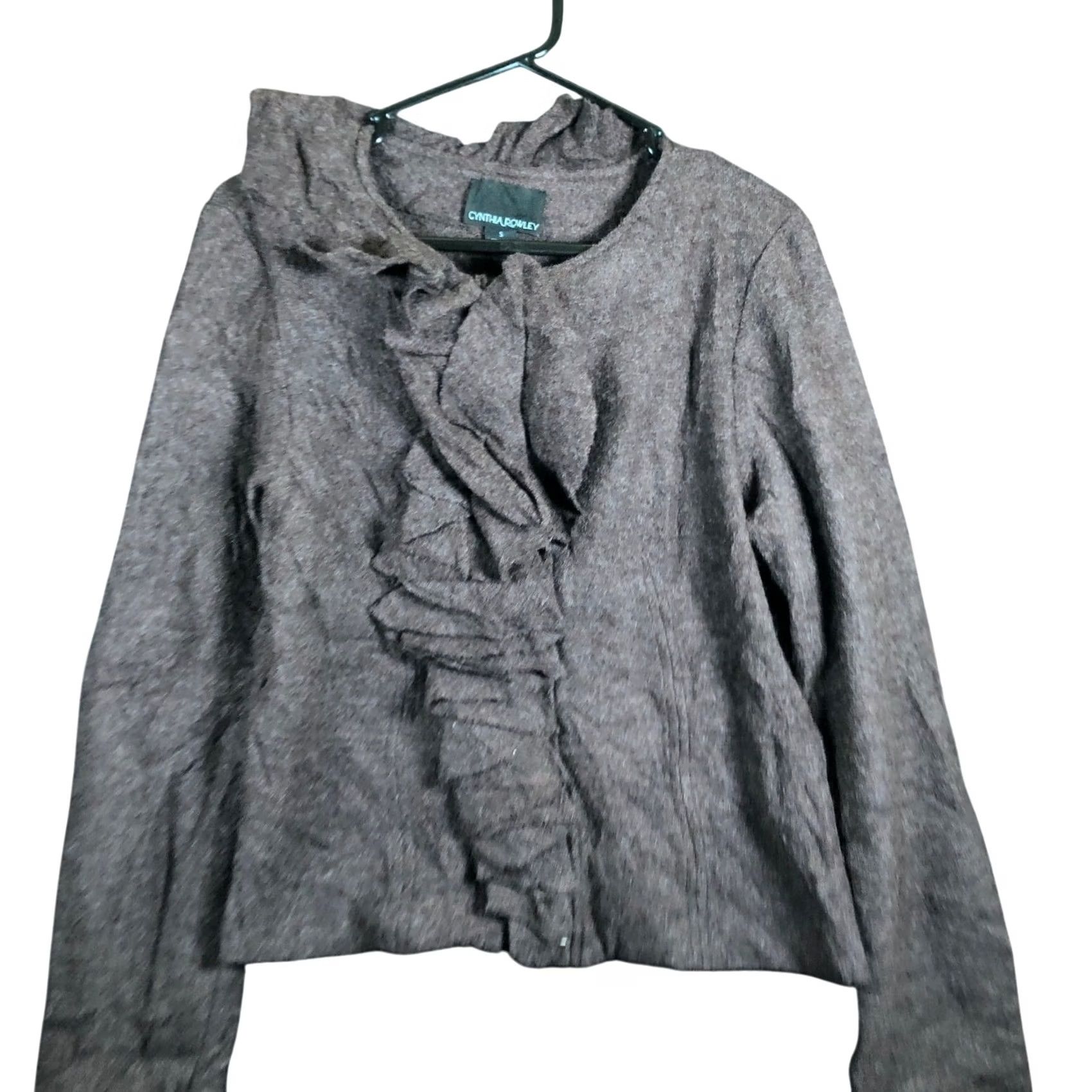 Cynthia Rowley Cynthia Rowley Womens Sweater Brown Full Zip Ruffle 100% Wool Zip Sleeves Small Size S / US 4 / IT 40 - 2 Thumbnail