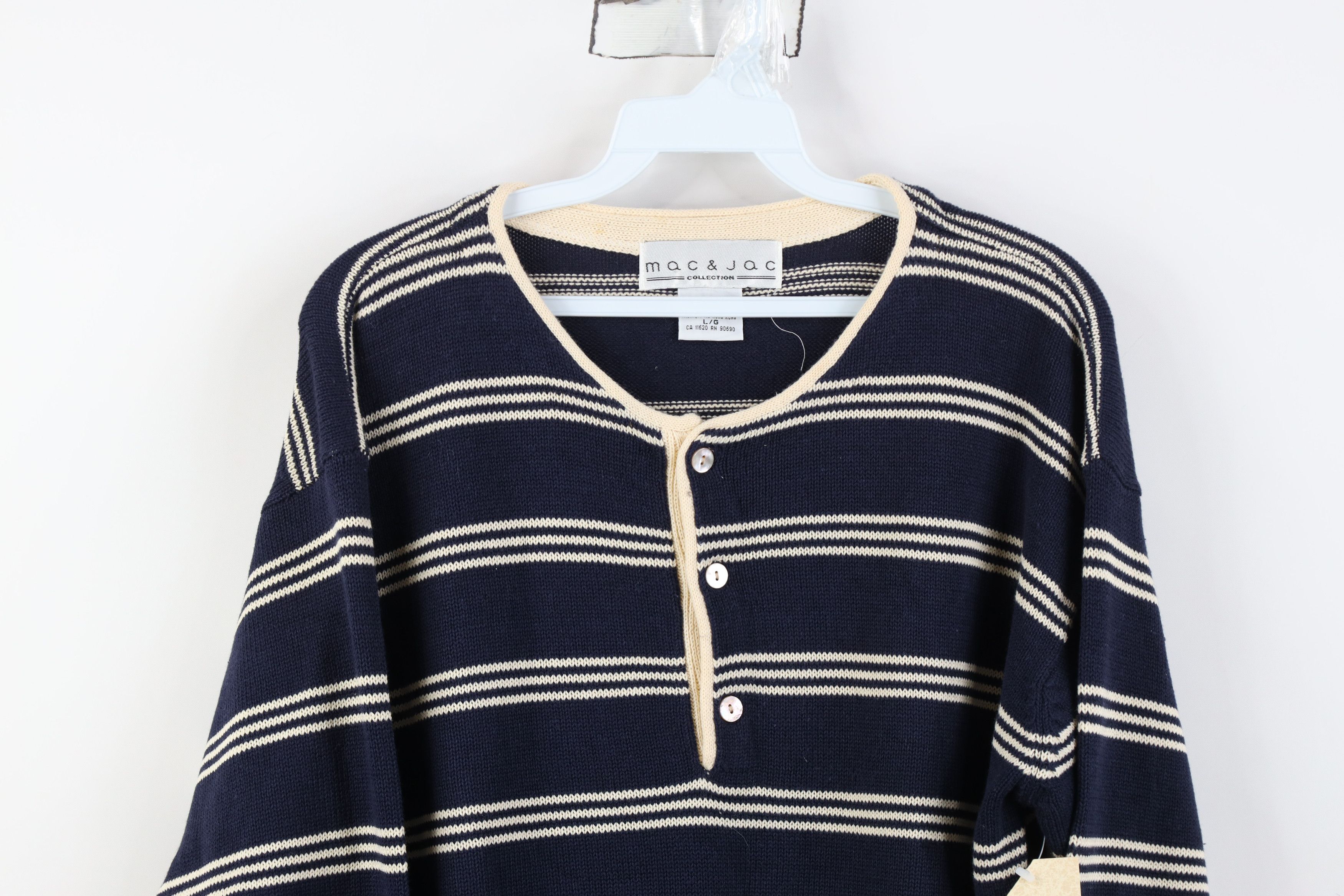 Vintage Deadstock Vintage 90s Streetwear Marled Knit Henley Sweater Size US L / EU 52-54 / 3 - 2 Thumbnail