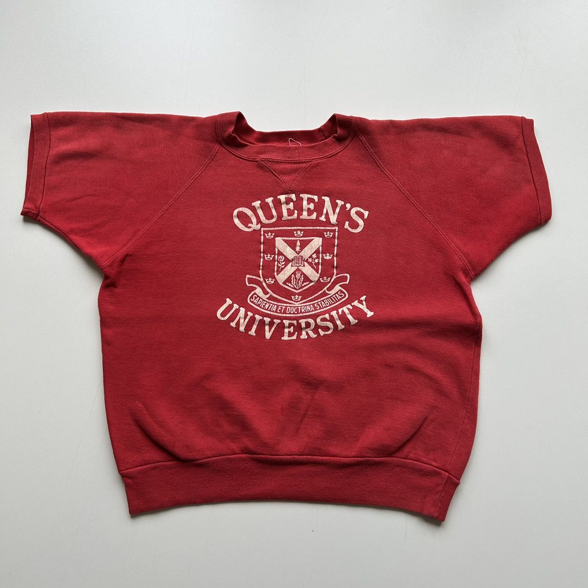 image of American College x Made In USA Vintage 1950S Queens University Single V Sweat Shirt Small in Red