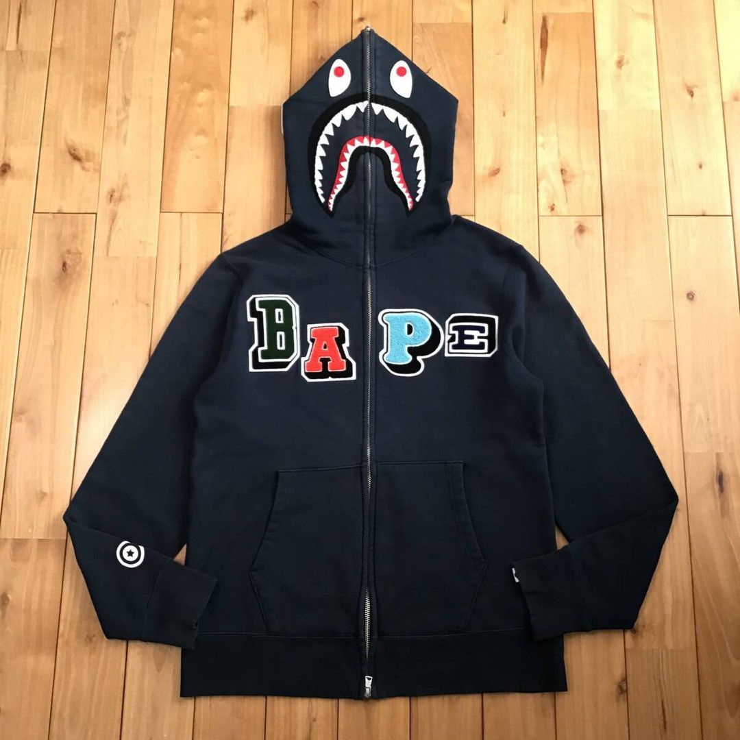 BAPE logo multi fonts shark full zip hoodie a bathing ape