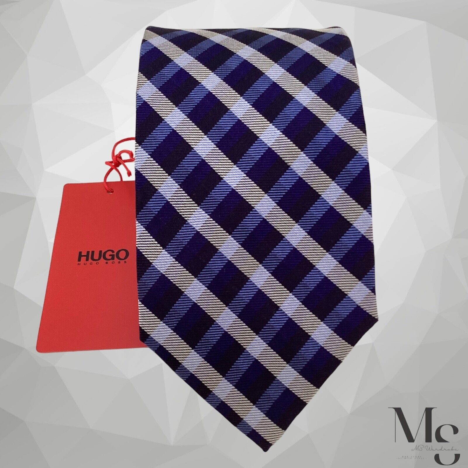 Hugo Boss BOSS HUGO BOSS Red Tag Blue Plaids & Checks Silk Tie Made In Size ONE SIZE - 3 Thumbnail