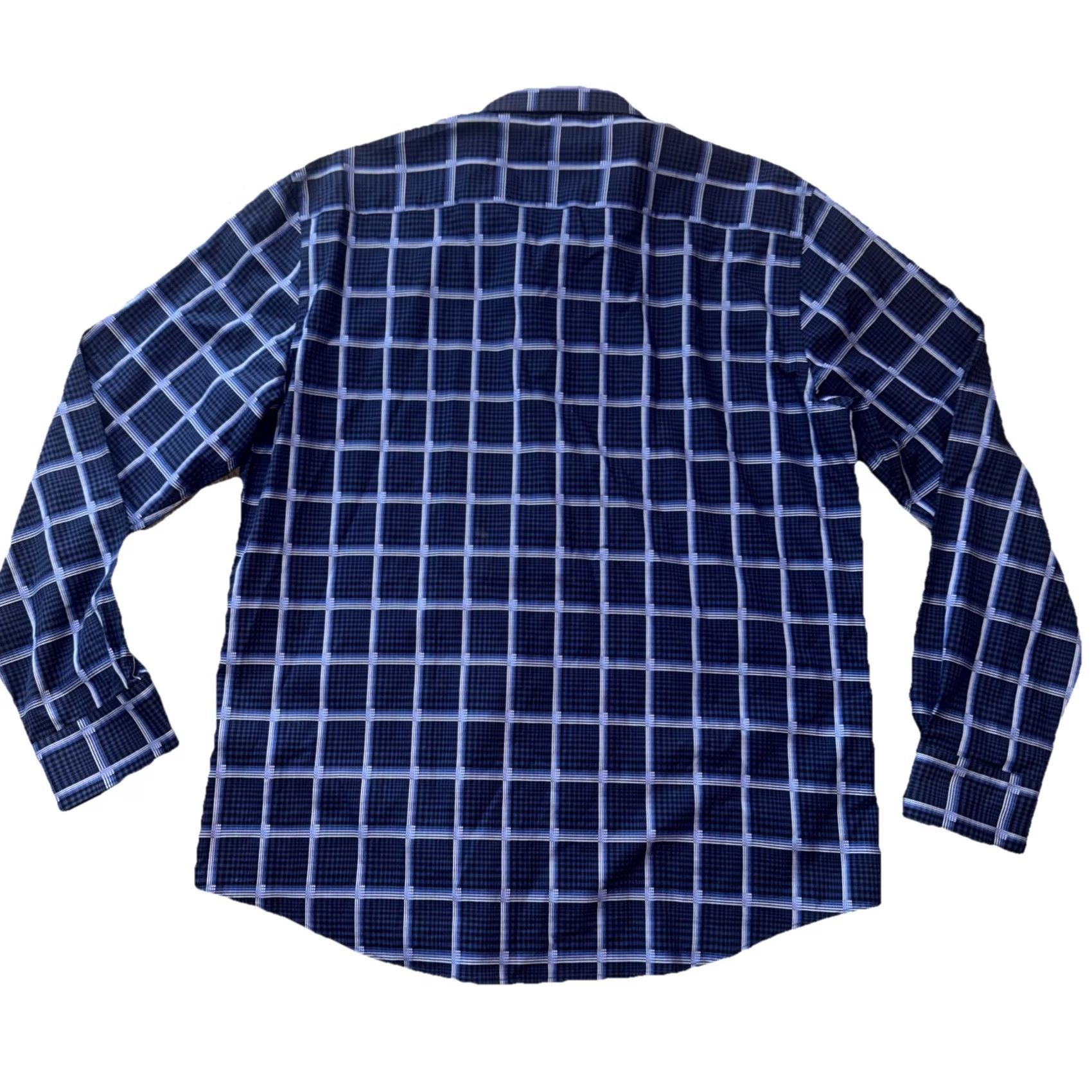 BUGATCHI Bugatchi Shaped Fit Mens Dress Shirt Blue Plaid Long Sleeve Cotton XL Button Size 46R - 2 Thumbnail
