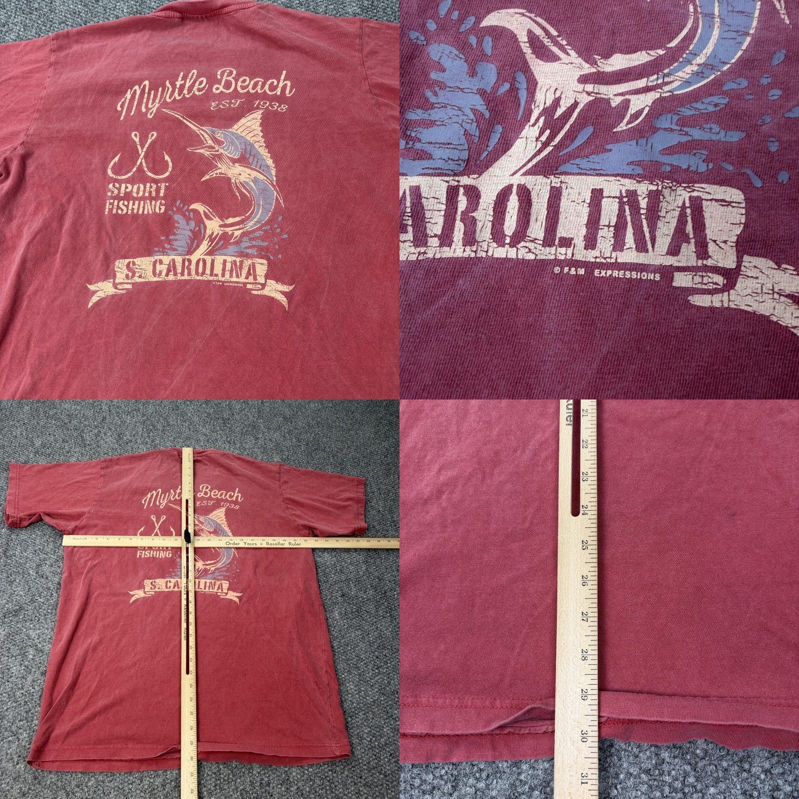 Vintage Sport Fishing Shirt Myrtle Beach Mens XL Red Graphic Tee Marlin South Carolina Size US XL / EU 56 / 4 - 8 Thumbnail