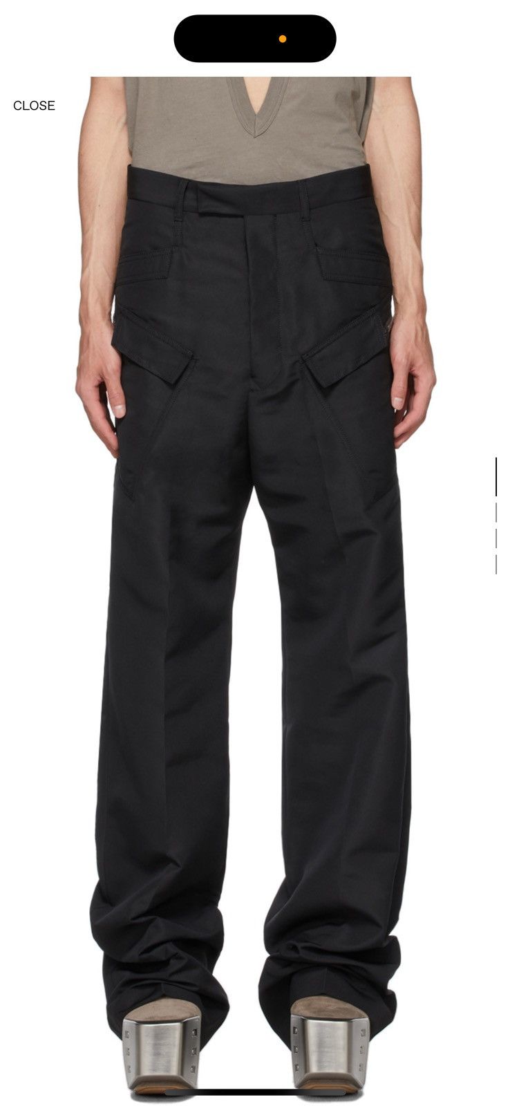 Rick Owens Rick Owens Black Tailored Flat Cargo Pants Size US 29 - 1 Thumbnail