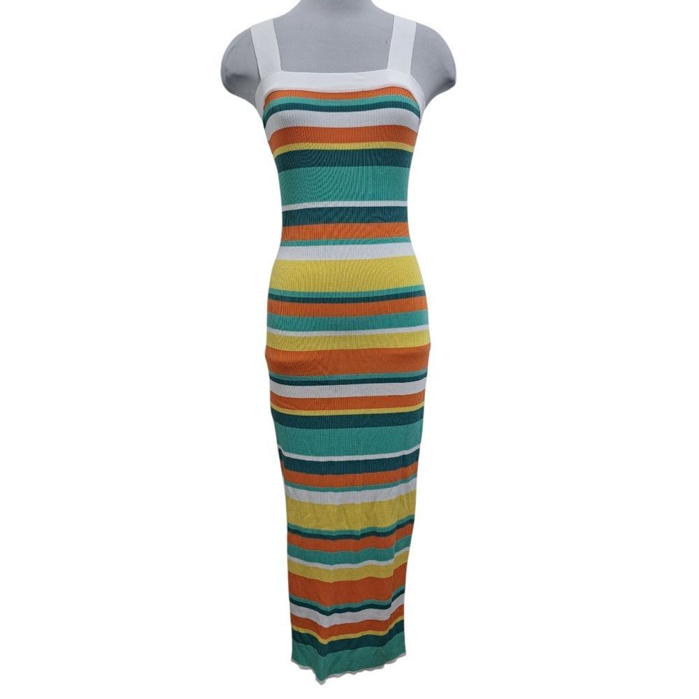MINKPINK MinkPink Kosa Striped Knit Midi Dress Orange Multi Color Med Size M / US 6-8 / IT 42-44 - 2 Thumbnail
