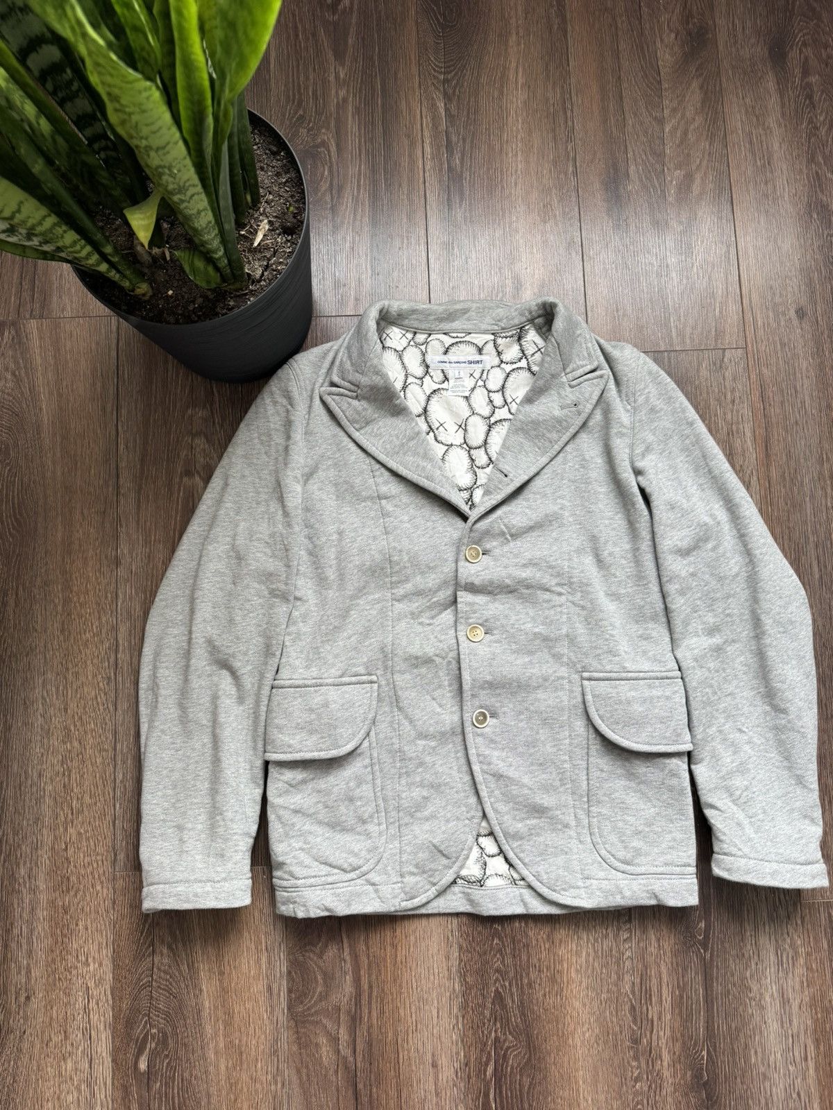 Comme des Garcons SHIRT × Kaws COMME des GARCONS SHIRT KAWS Blazer Jacket Grey Cotton Lining Print Size S Auth Size 36R - 1 Thumbnail