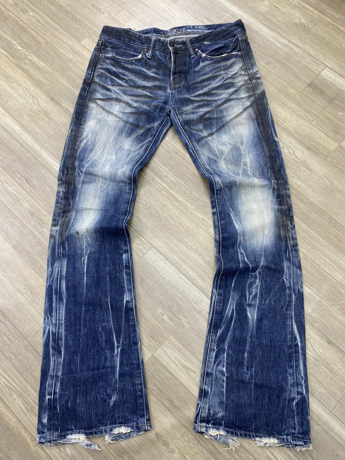 If Six Was Nine 2000s Fuga Cavarize Clawmarks Distressed Faded Flared Jeans Size US 32 / EU 48 - 1 Thumbnail