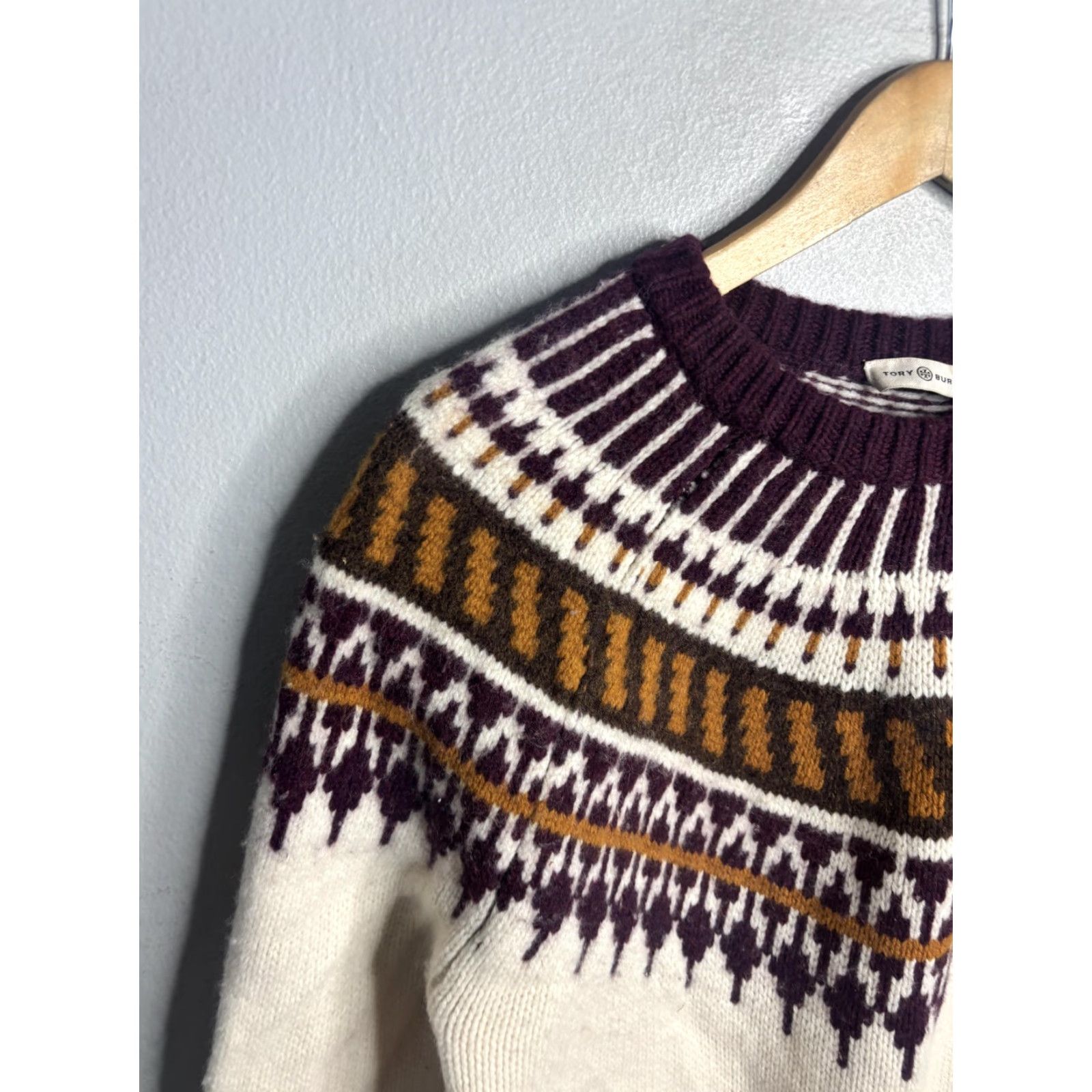 Tory Burch Tory Burch Sweater Womens Large White Fair Isle Wool Blend Crewneck Pullover Size L / US 10 / IT 46 - 2 Thumbnail