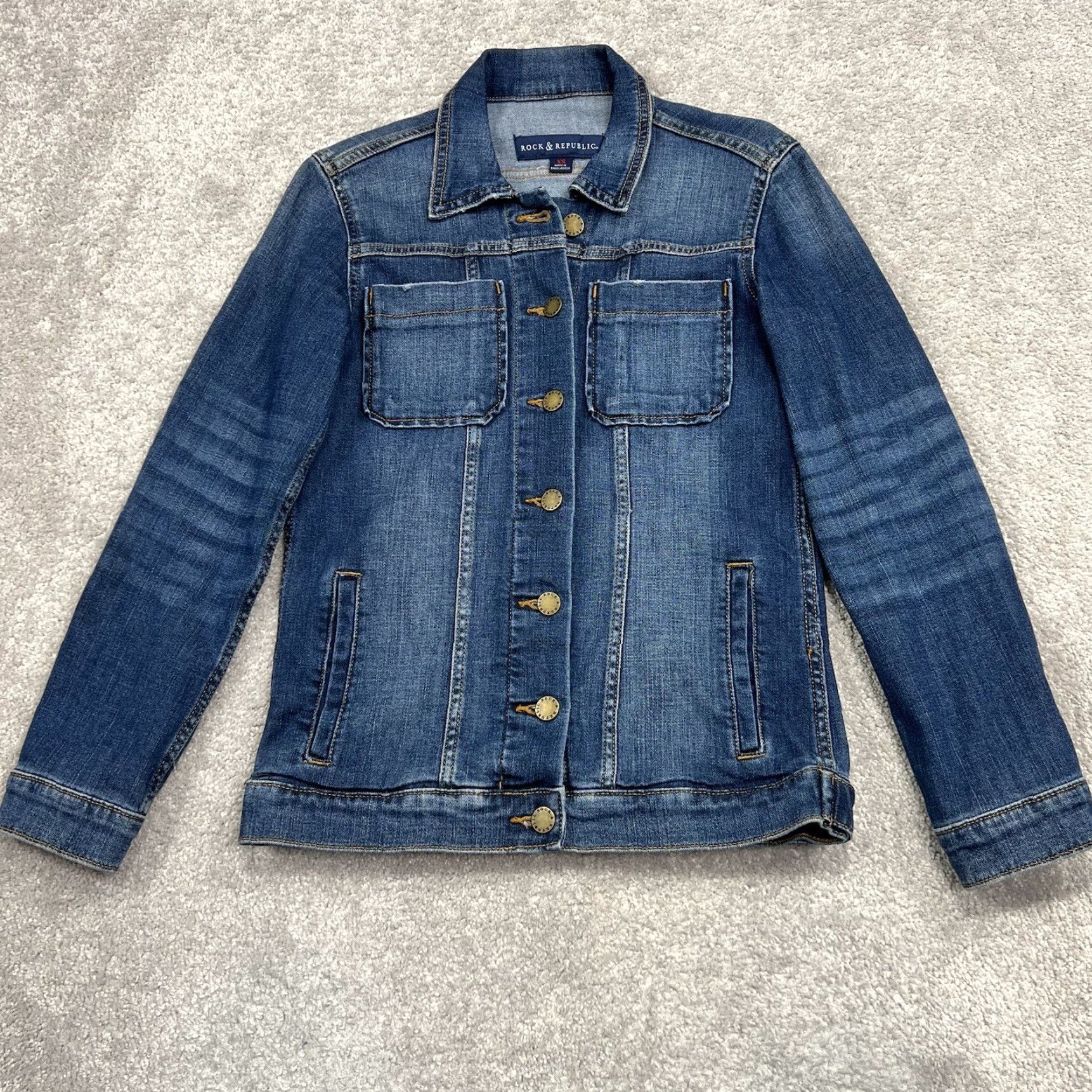 Vintage Rock & Republic Jean Jacket Women’s XS Distressed Medium Wash Denim Runaway 80s Music Casual Size 26" / US 2 / IT 38 - 3 Thumbnail
