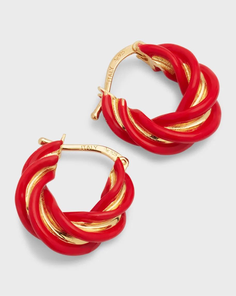 Bottega Veneta BOTTEGA VENETA Pillar twisted red silver hoop earrings q Size ONE SIZE - 1 Thumbnail