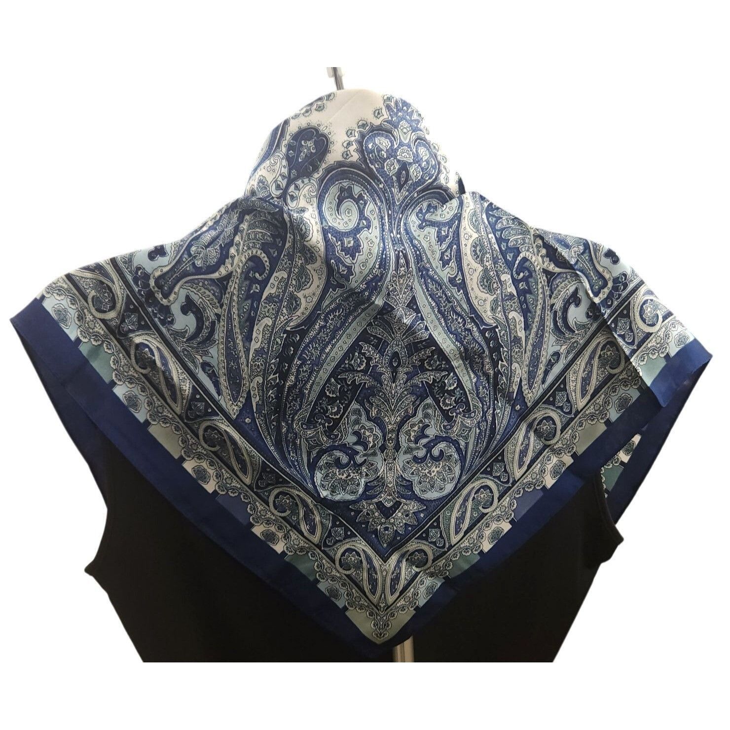 Other Luxury Paisley Blue/White Square Scarf 27 inch Western Wild Size ONE SIZE - 2 Thumbnail