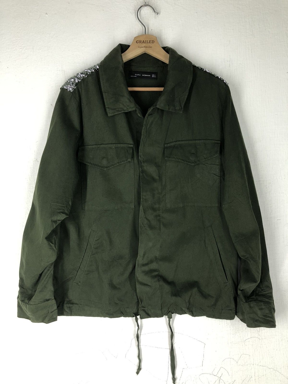 Zara Zara Ombré Seguin Motorcycle Patch Embroidered Army Jacket Size US S / EU 44-46 / 1 - 2 Thumbnail