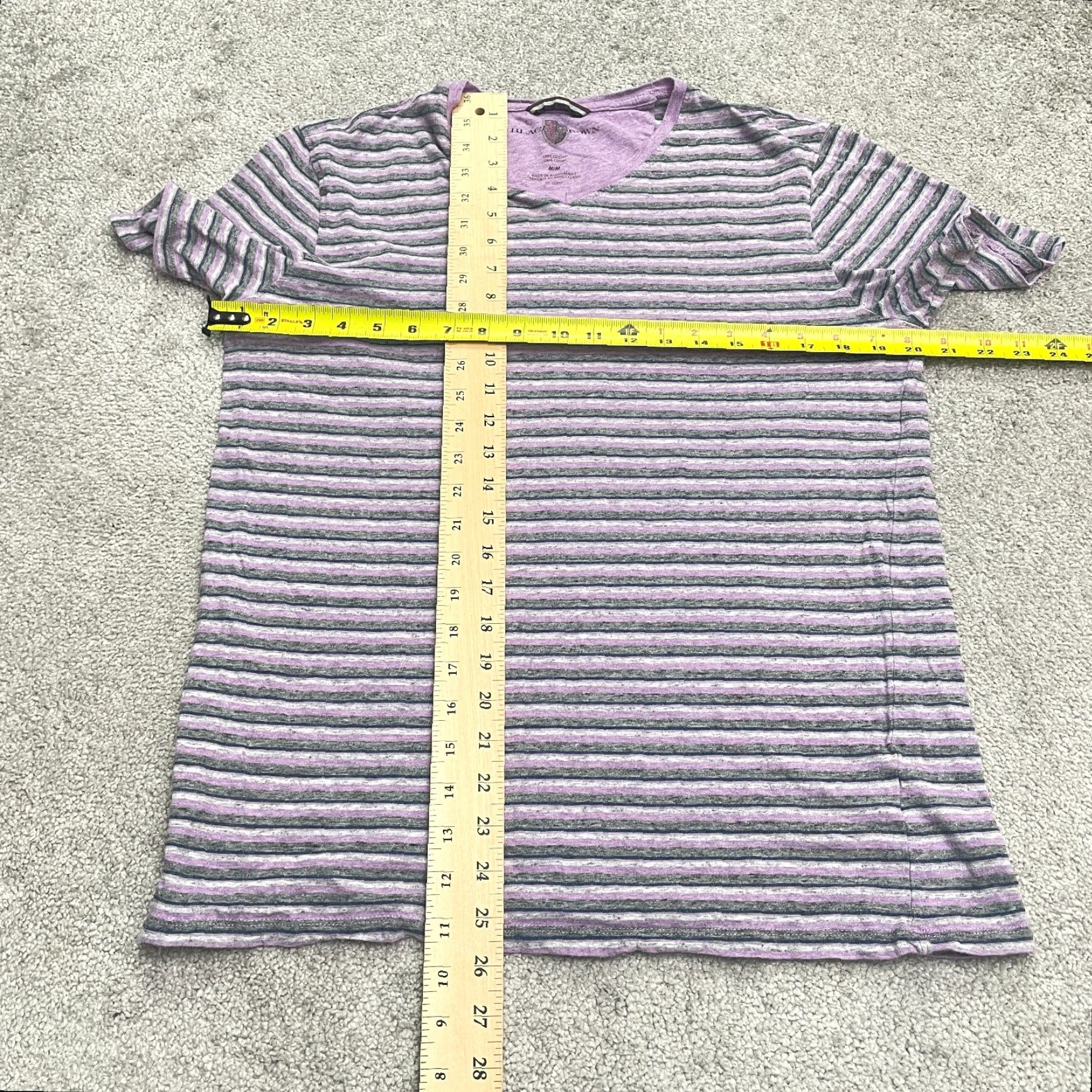 Vintage Black Brown 1826 T-Shirt Mens Medium Purple Gray Stripe V-Neck Cotton Casual Tee Size US M / EU 48-50 / 2 - 7 Thumbnail