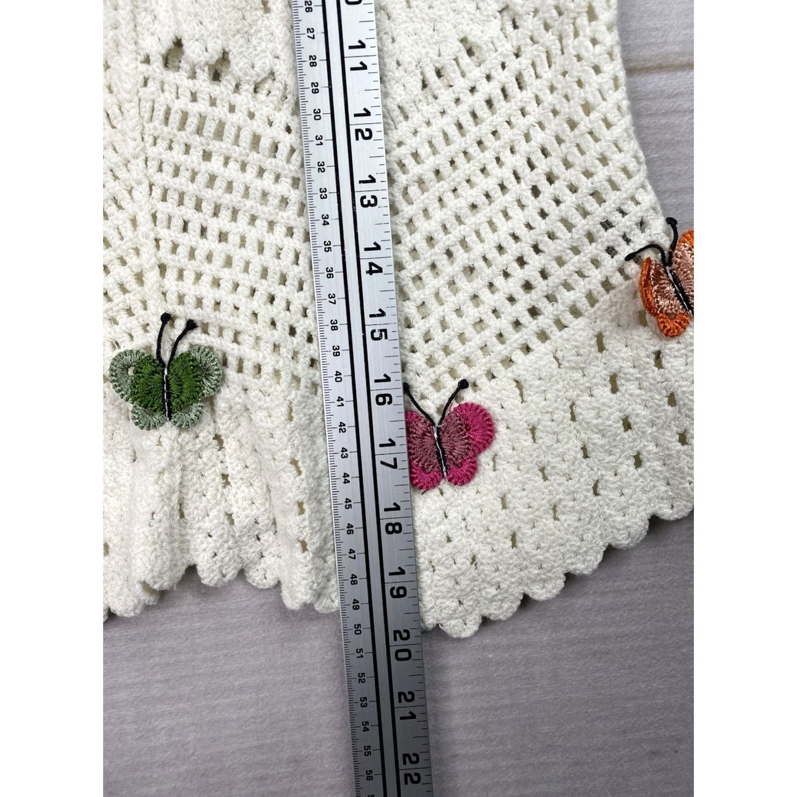 Vintage Rebellion Sleeveless Crochet Top S Beige Floral Butterfly Bohemian Camisole Shirt Womens Slim Open V-Neck Crochet Open Details 100% Cotton Size S / US 4 / IT 40 - 4 Thumbnail