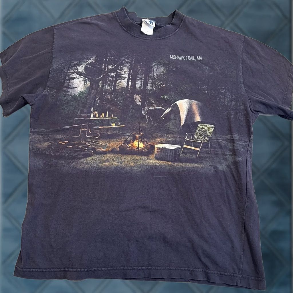 Vintage VINTAGE Art Unlimited Camping Black Bear All Over Print T Shirt XL Men Graphics Wildlife Moon Animals Size US XL / EU 56 / 4 - 1 Thumbnail