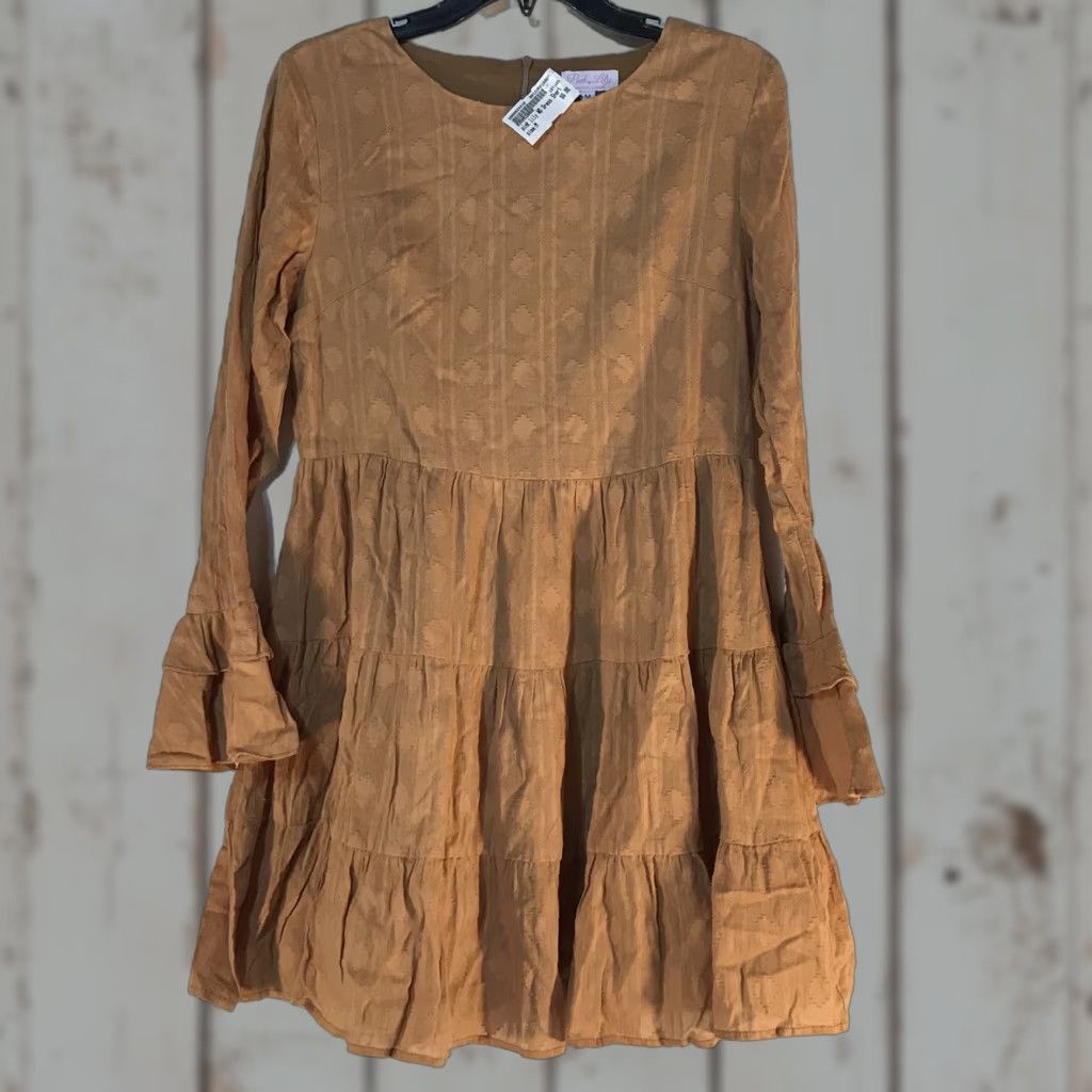 Vintage Pink Lily Women's Short Dress Light Brown Ruffle Knee Length Casual Party Fall Winter Size M Size M / US 6-8 / IT 42-44 - 1 Thumbnail