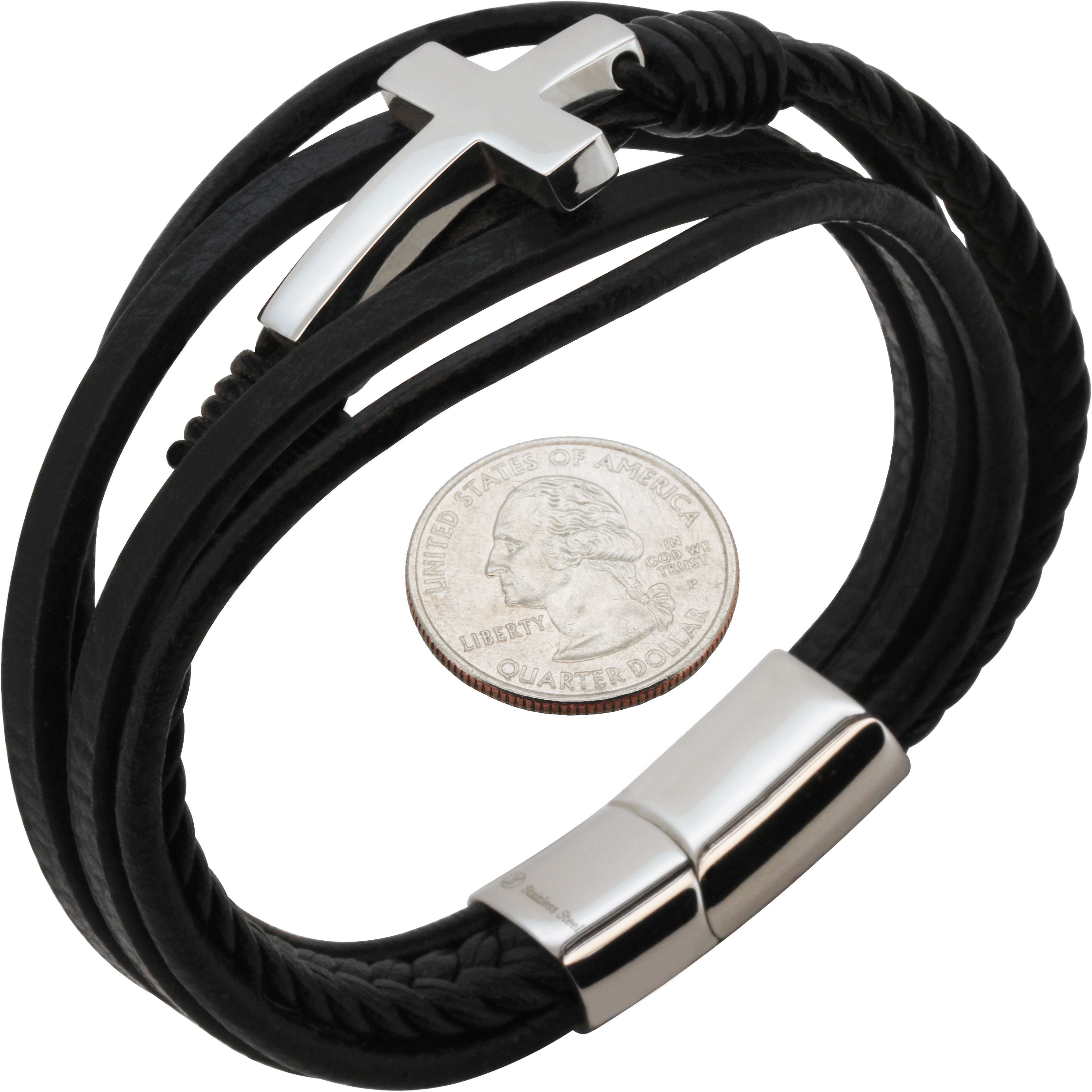 Other 316L Stainless Steel 20mm Cross Leather Bracelet 8.5” Size ONE SIZE - 1 Preview