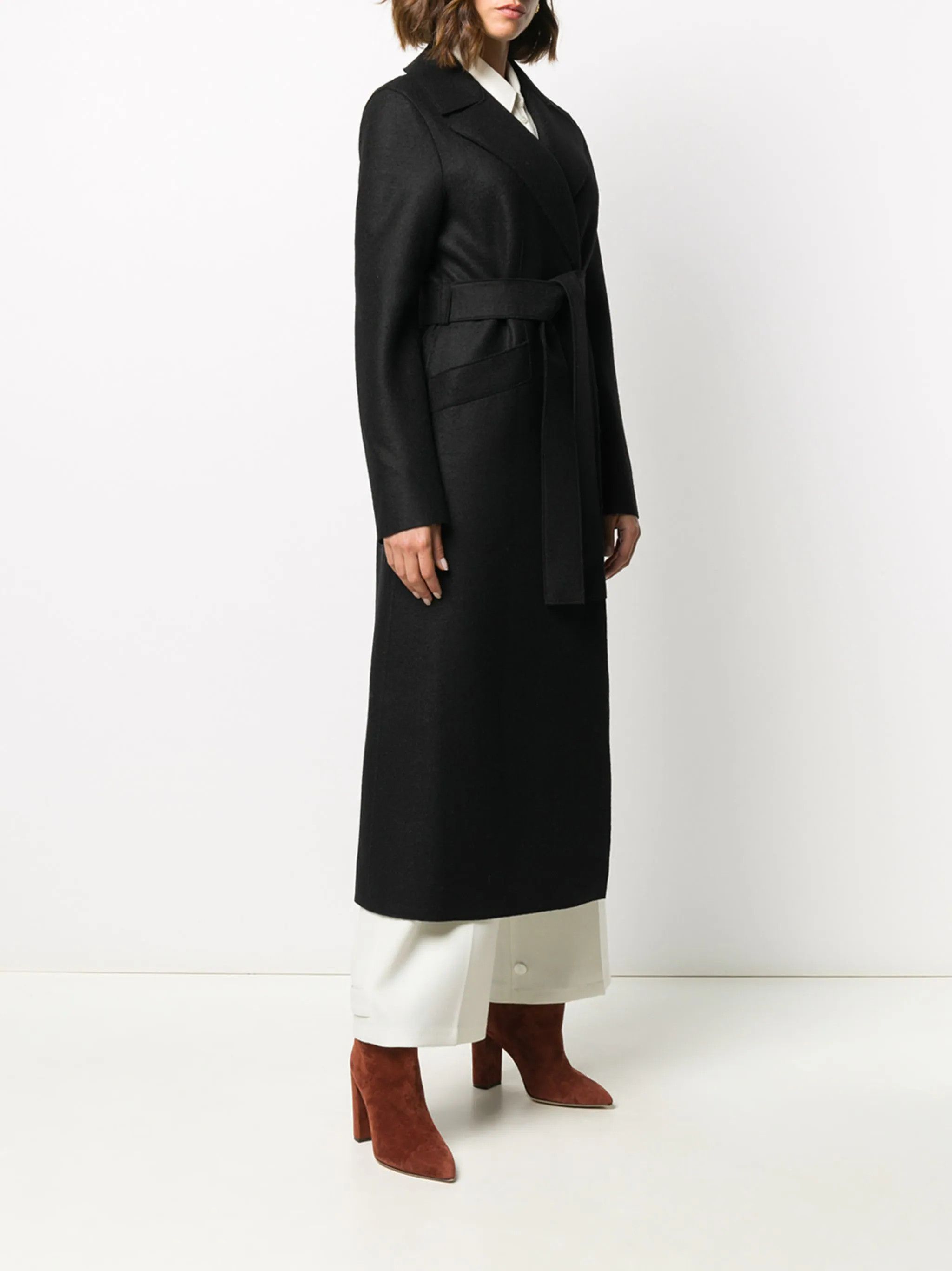 Harris Wharf London o1s22i1n1024 Pressed Wool Long Coat in Black Size S / US 4 / IT 40 - 2 Thumbnail