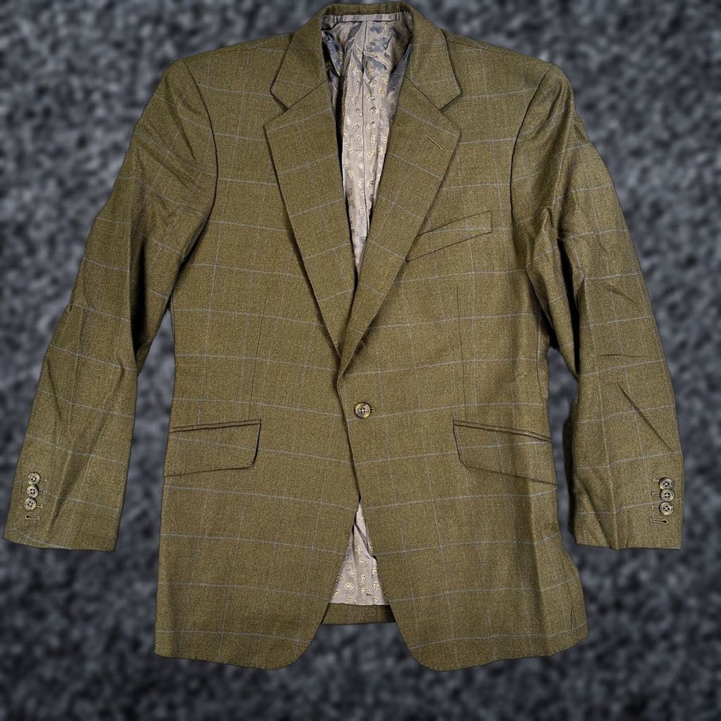 Cad & The Dandy Sport Coat Mens 40 Green Plaid Tweed Notch Lapel One-Button Front Jacket Coat Regular Tailored