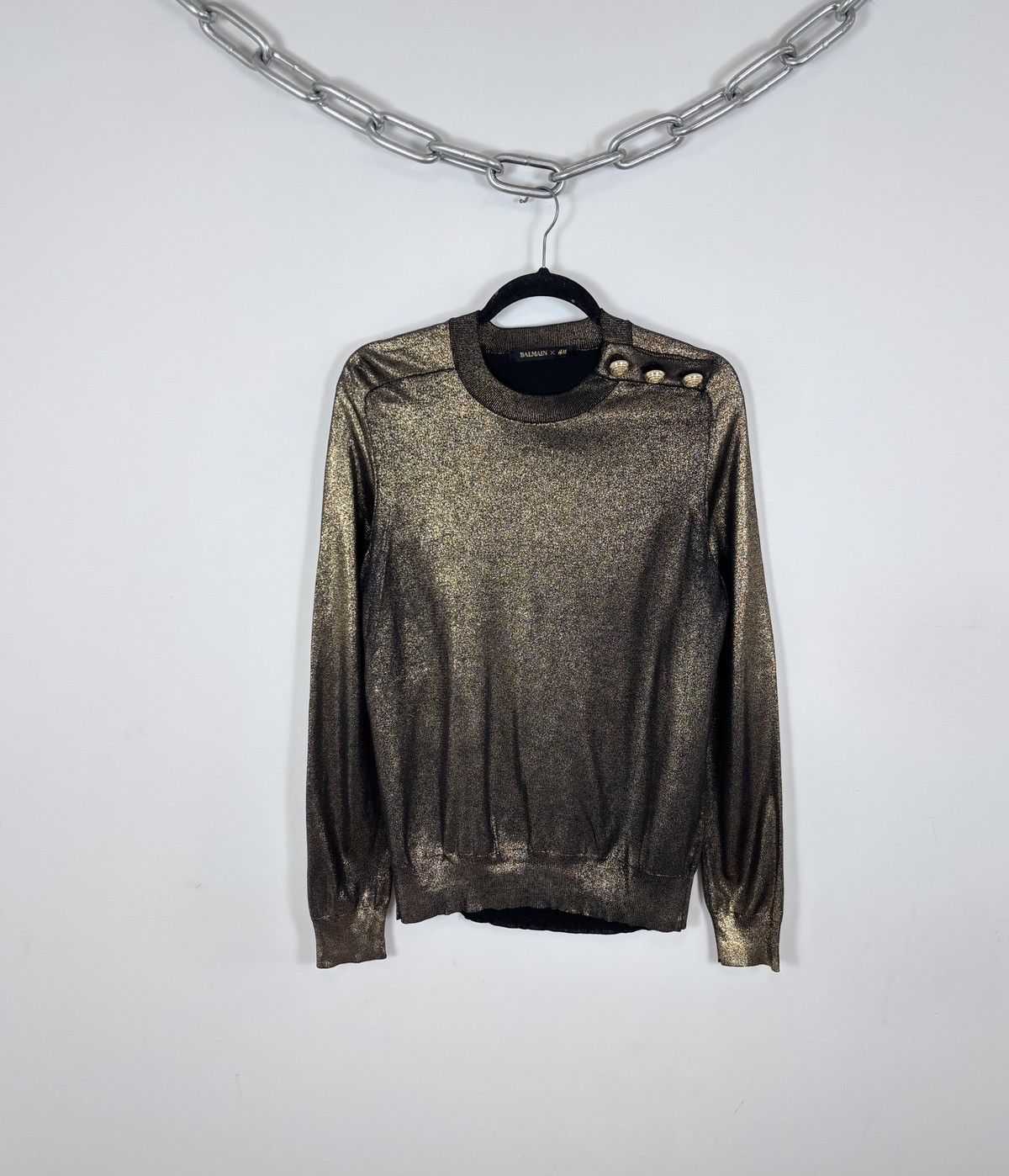 Balmain × H&M Balmain x H&M Women’s Gold Metallic Shimmer Sweater Size L / US 10 / IT 46 - 1 Thumbnail