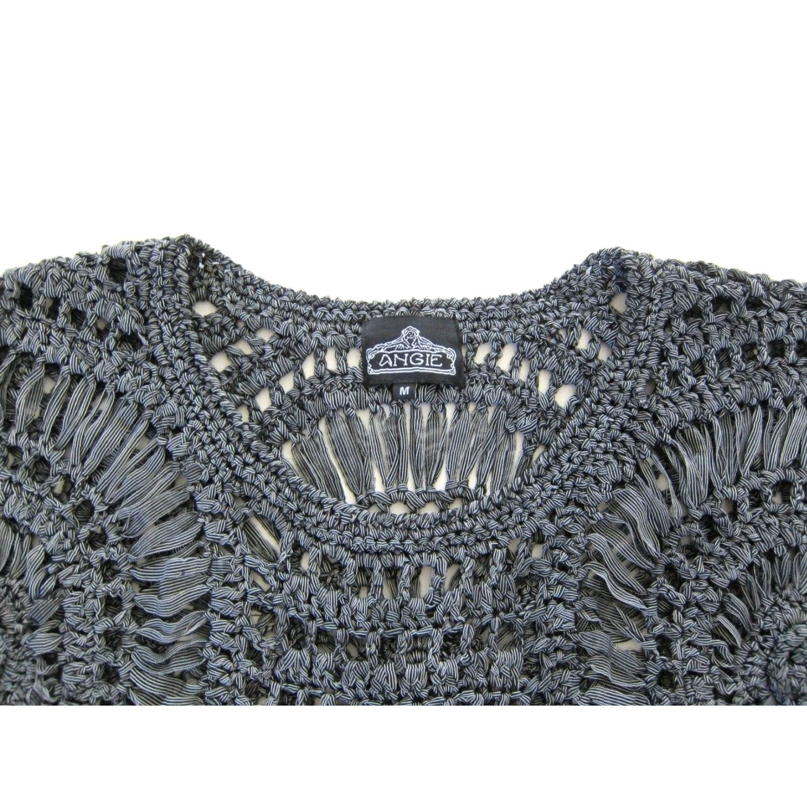 Vintage Angie Grey Cable Knit Crochet Cap Sleeve Blouse Woman Medium Knit Blouse Size M / US 6-8 / IT 42-44 - 3 Thumbnail