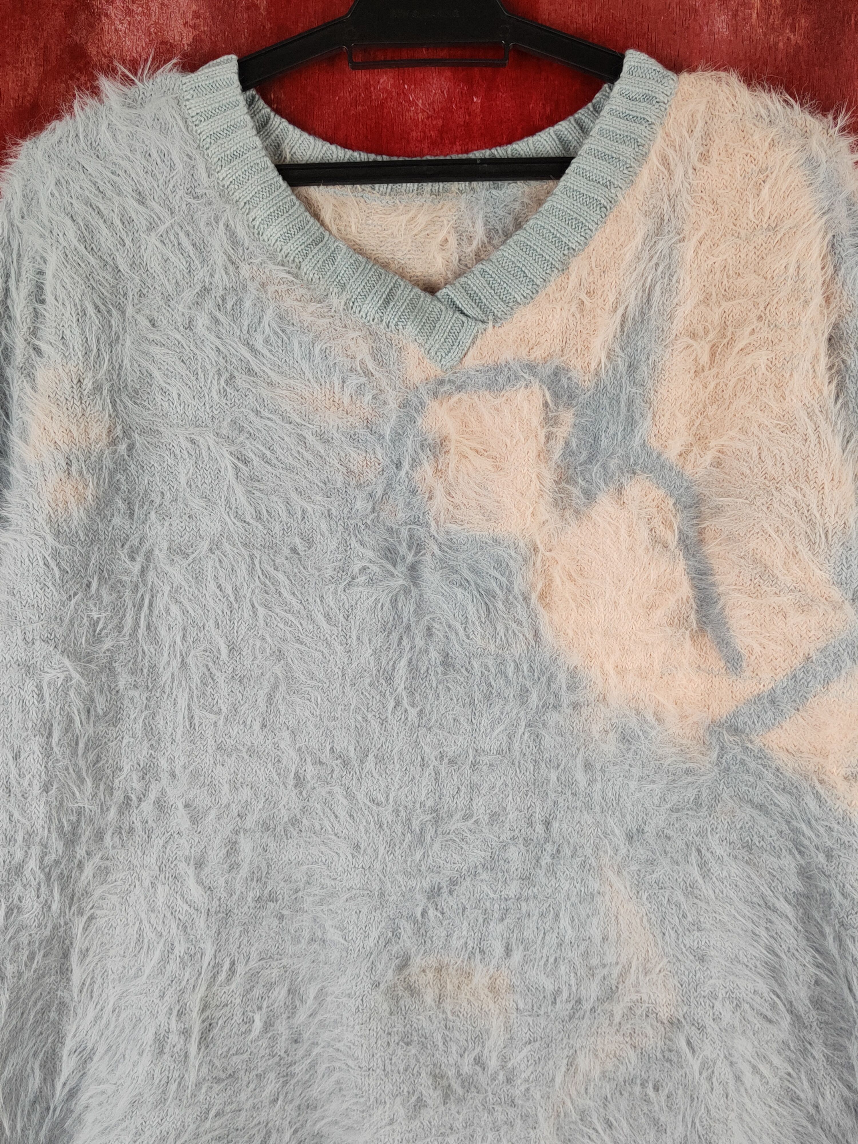 Aran Isles Knitwear × Japanese Brand × Vintage Japan faded Blue Shag Shaggy Fur Mohair Knitwear #S1937 Size L / US 10 / IT 46 - 2 Thumbnail