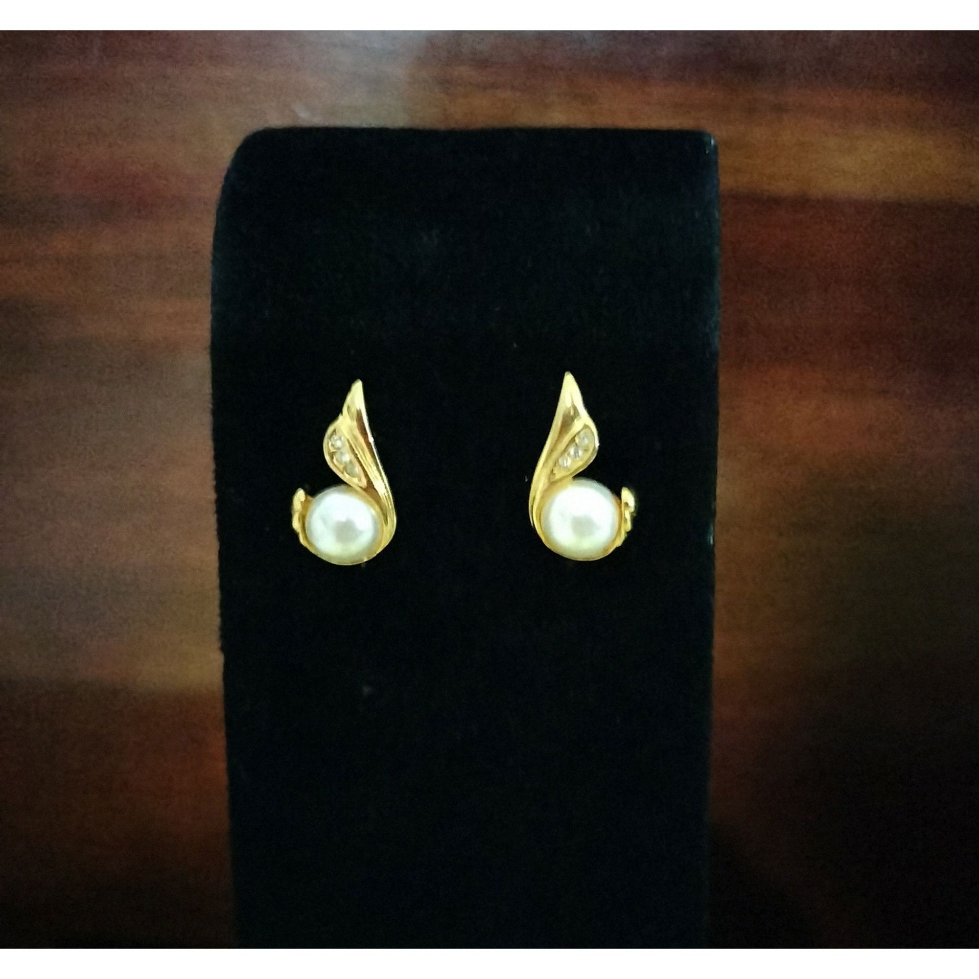 Other Gold Tone Swan Faux Pearl Stud Earrings Glass Rhinestones Je Size ONE SIZE - 12 Thumbnail