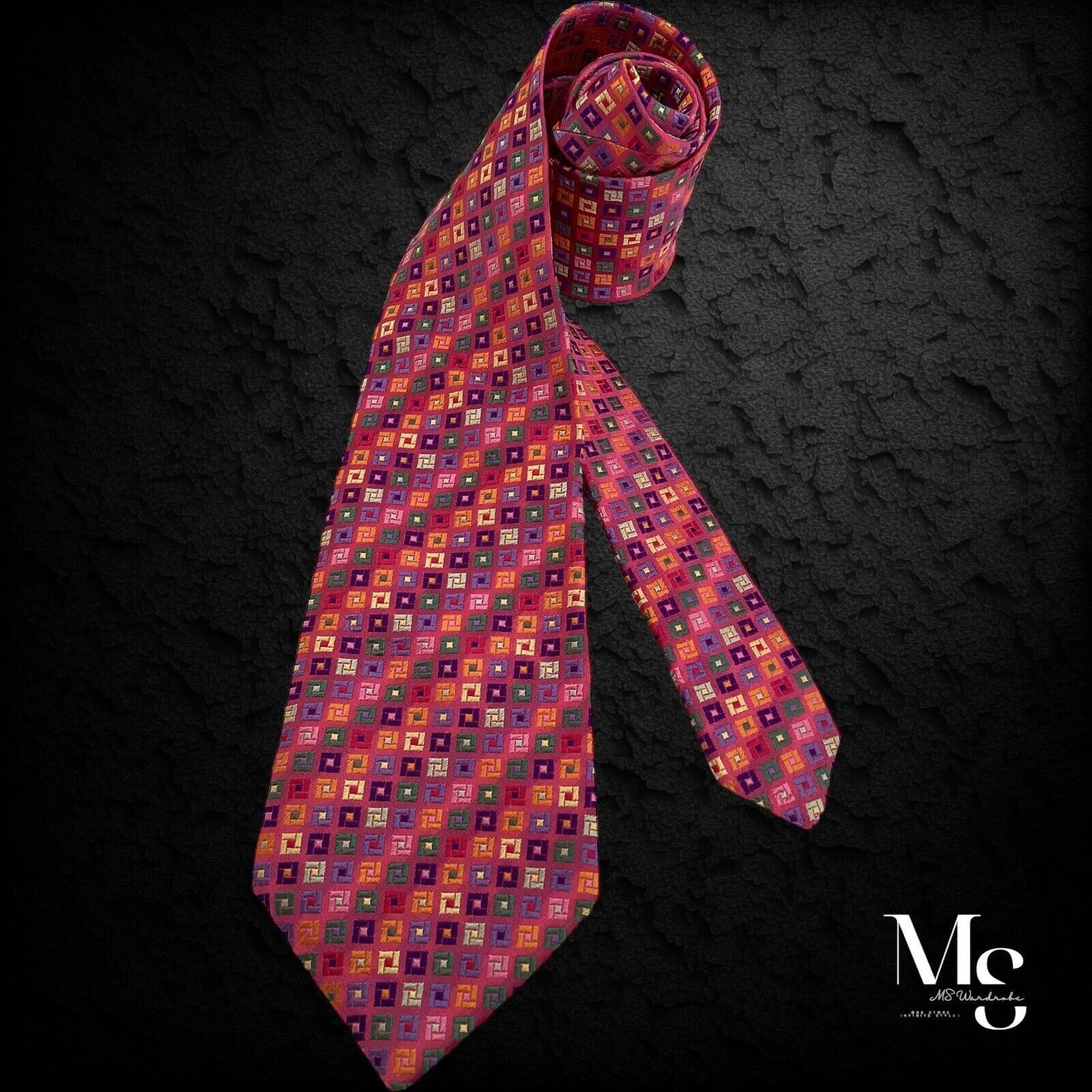 DUCHAMP LONDON XL Pink Geometric Silk Tie Hand Made England