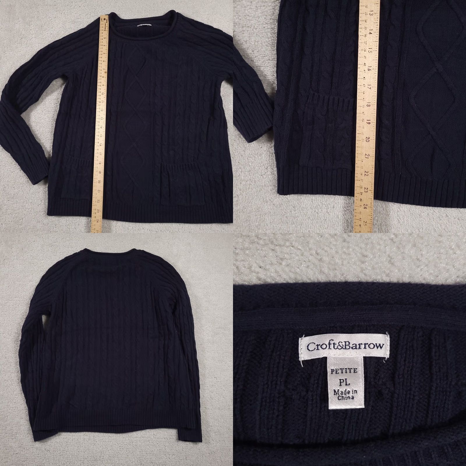 Croft & Barrow Croft & Barrow Cable Knit Sweater Women's PL Petite Blue Pockets Pullover Knit Wool Blend Size L / US 10 / IT 46 - 8 Thumbnail