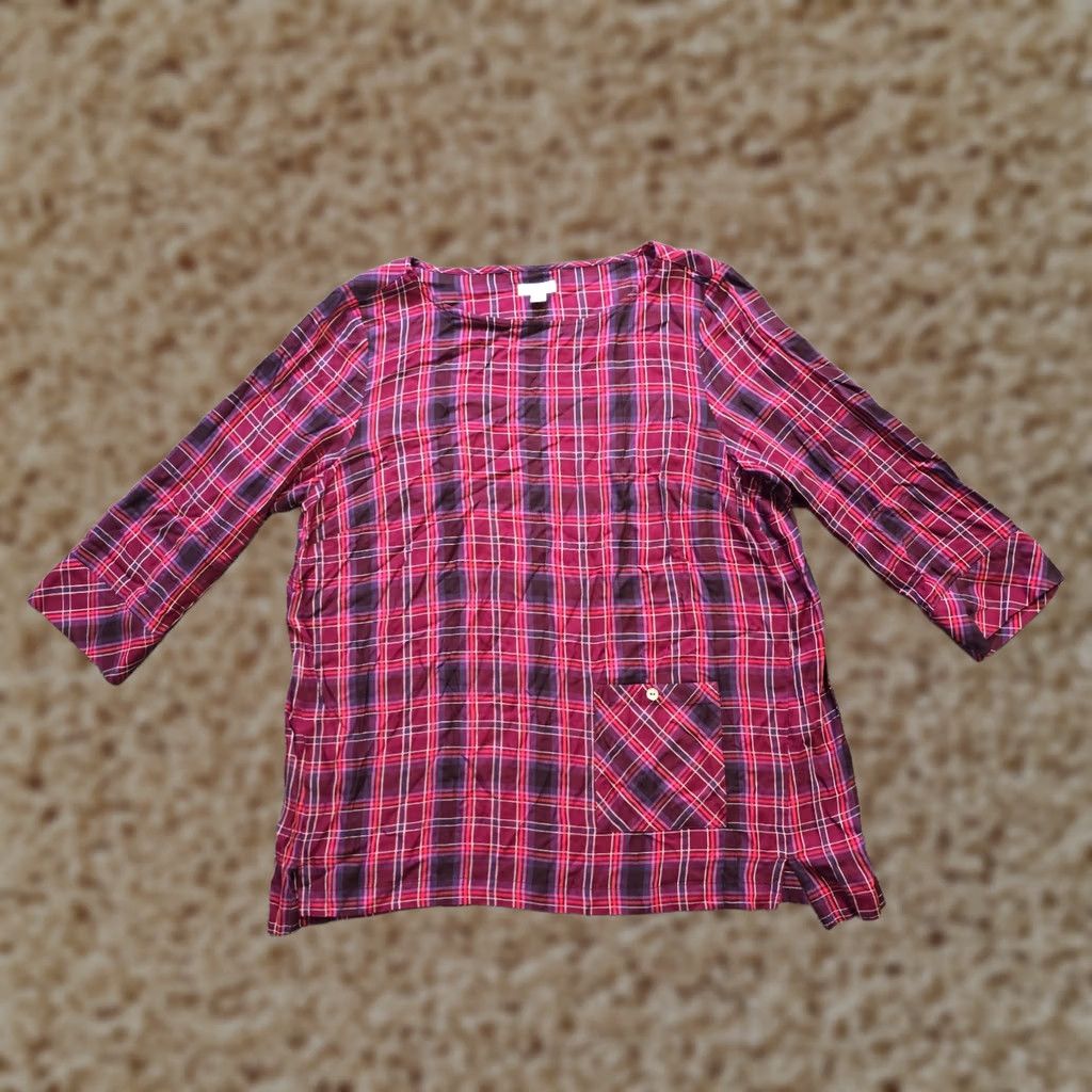 J. Jill J. Jill Top Womens Size M Red Purple Plaid 3/4 Sleeve Pocket Casual Shirt Blouse Women's Vintage No Size M / US 6-8 / IT 42-44 - 1 Thumbnail